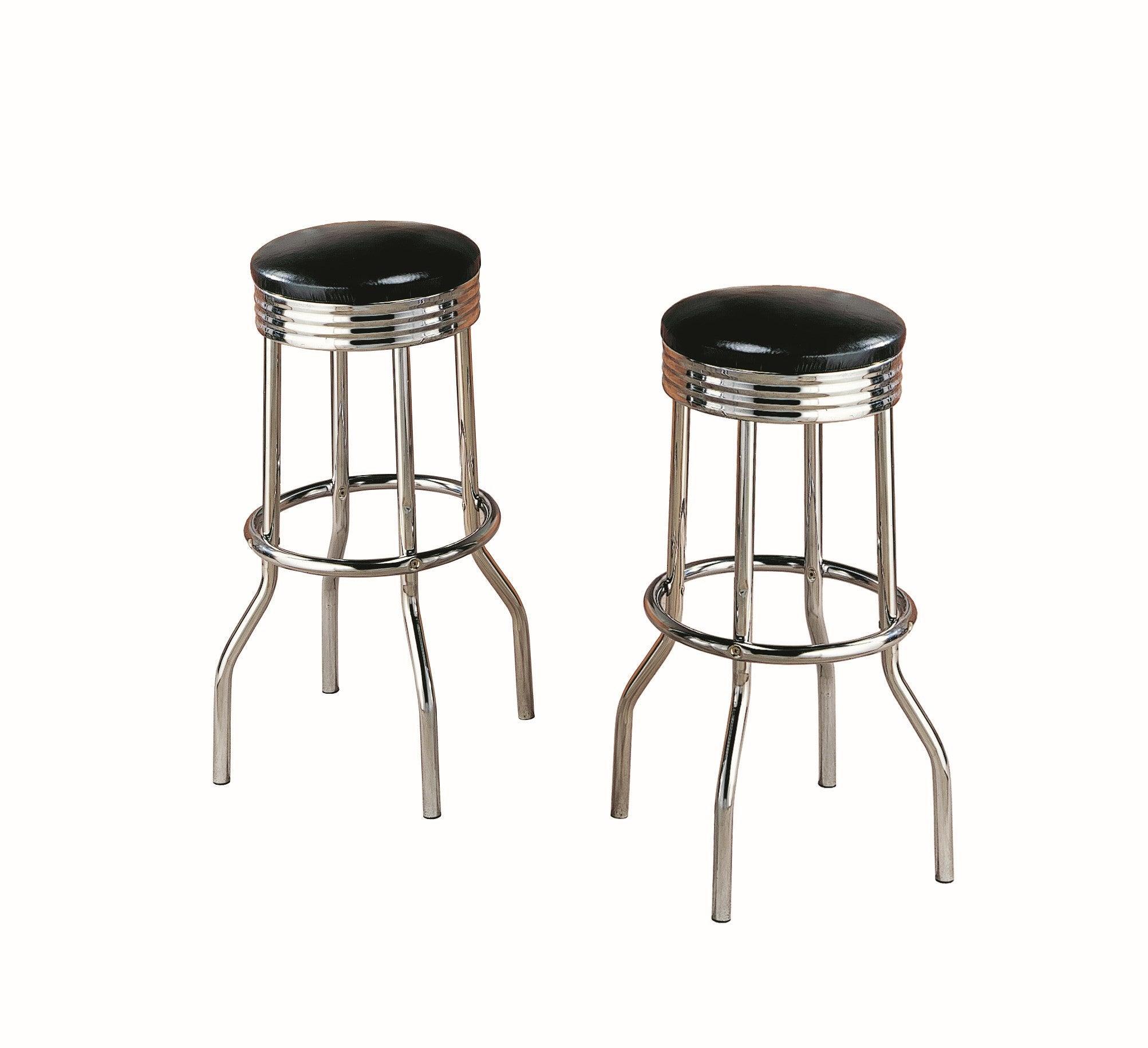 Retro Swivel Black Faux Leather Bar Stool - Image 2
