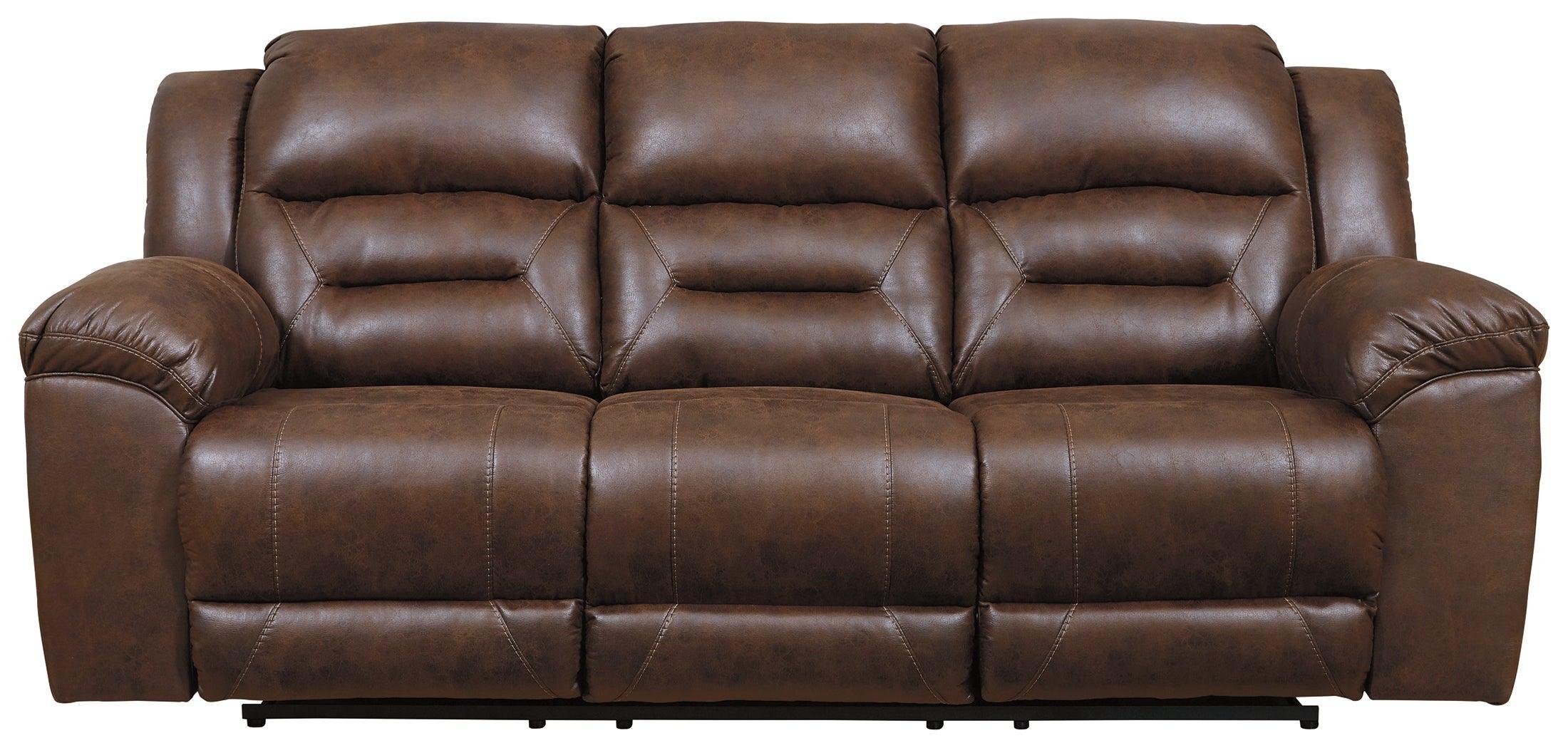 Stoneland Chocolate Faux Leather Power Reclining Sofa - Image 3