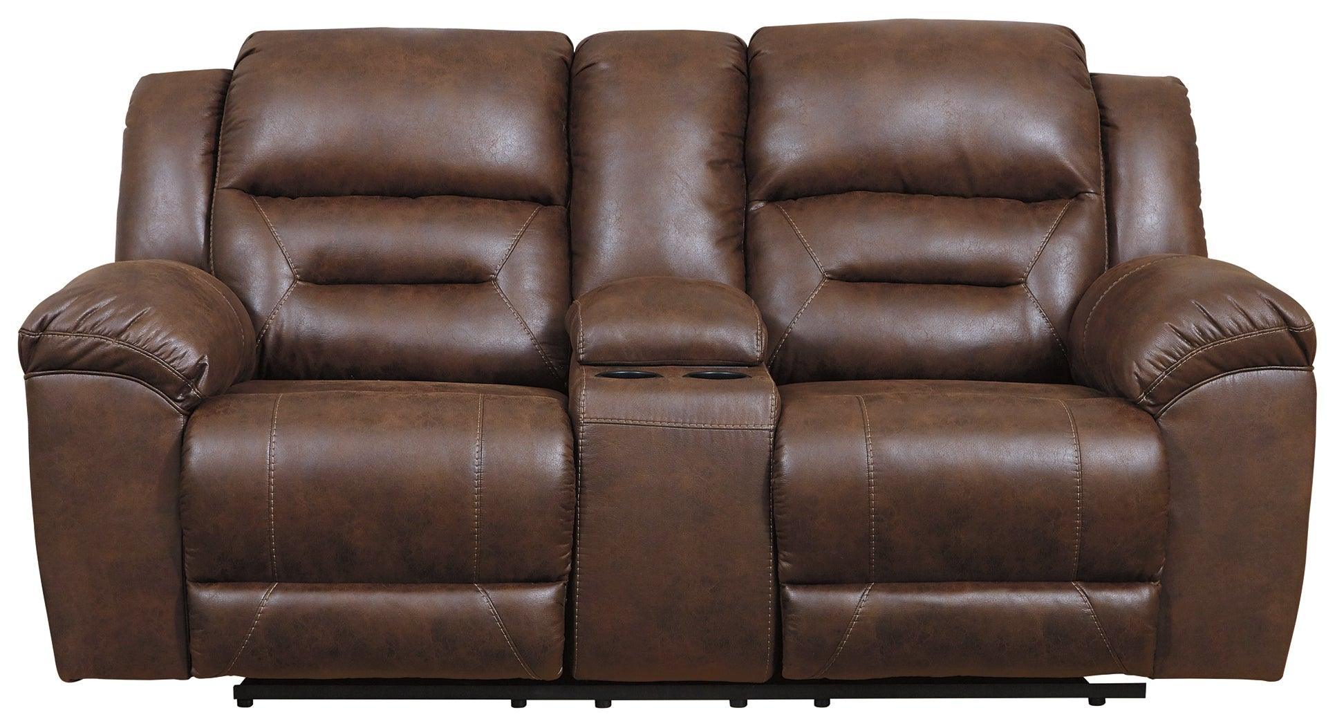 Stoneland Chocolate Faux Leather Power Reclining Loveseat With Console - Image 3