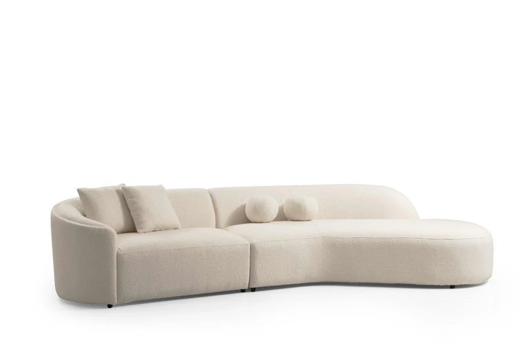 Ava Ivory Boucle Curved 134" RAF Sectional - Image 2