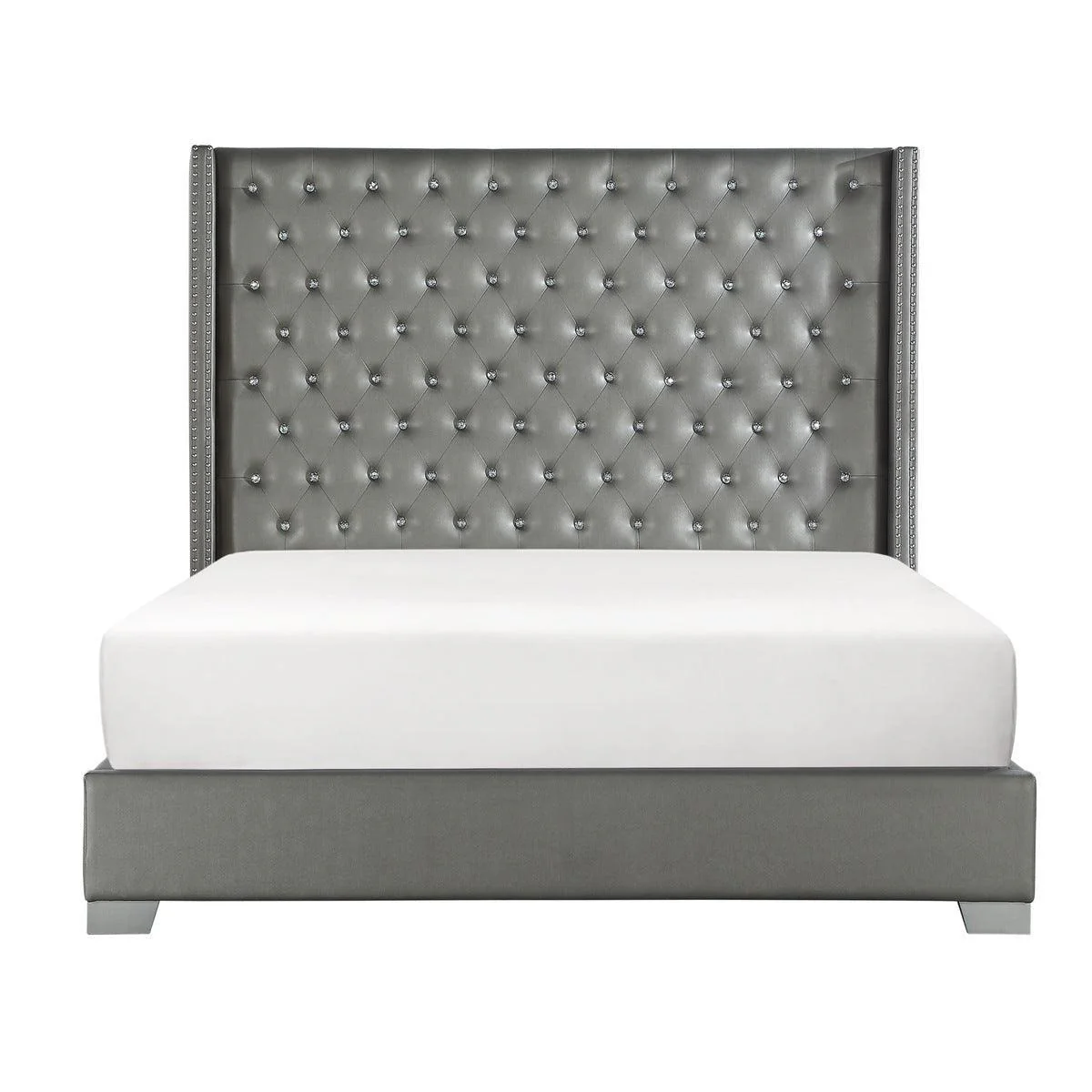 Jacklyn Silver Faux Leather Tufted Panel Queen Bed - Image 1