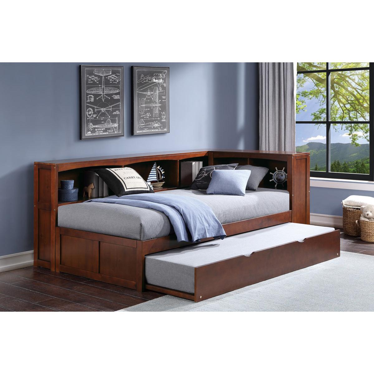 Rowe Dark Cherry Twin Bookcase Corner Bed With Twin Trundle - Image 1