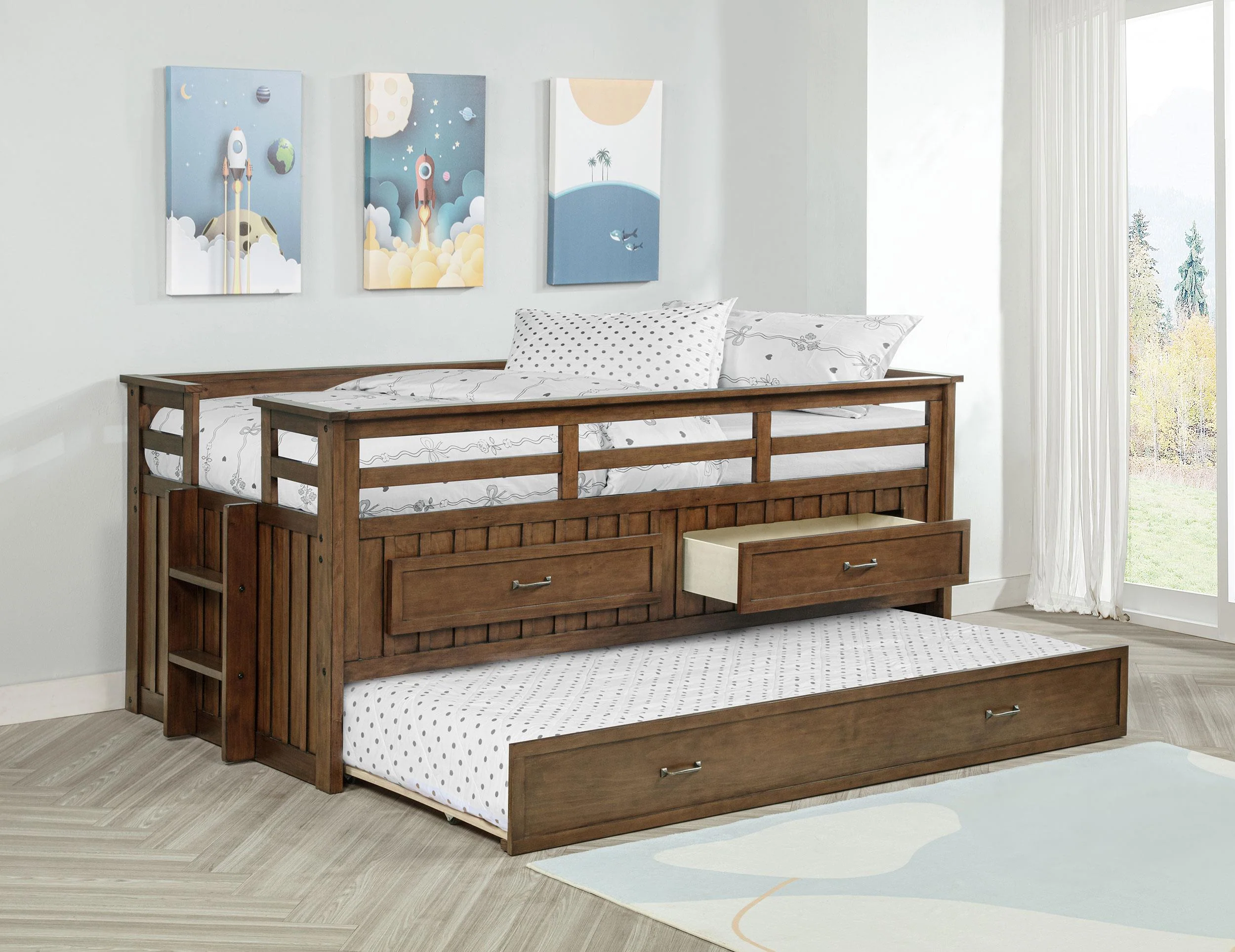 Carlsbad Wood Twin Captains Bed With Trundle Medium Brown - Image 2