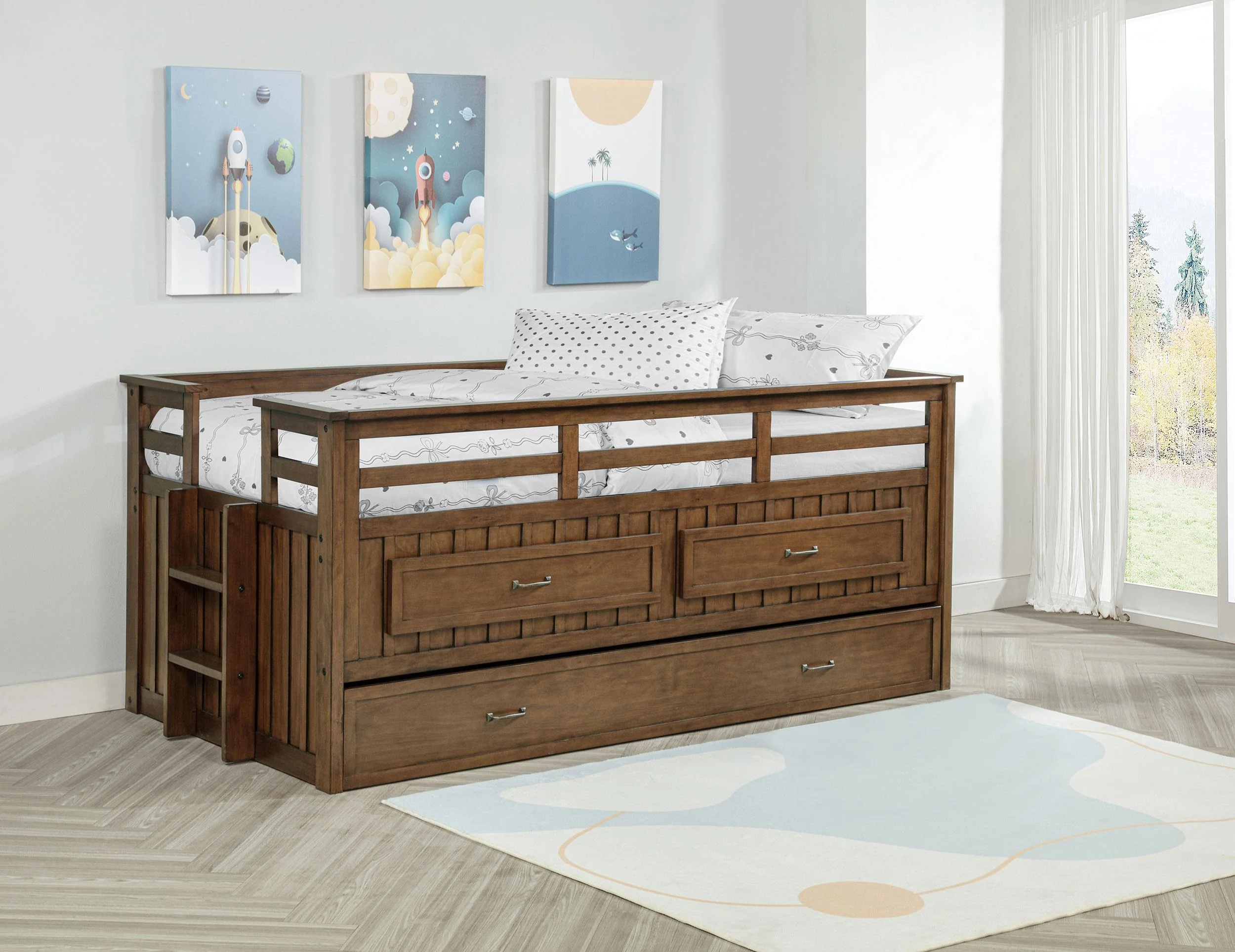 Carlsbad Wood Twin Captains Bed With Trundle Medium Brown - Image 3