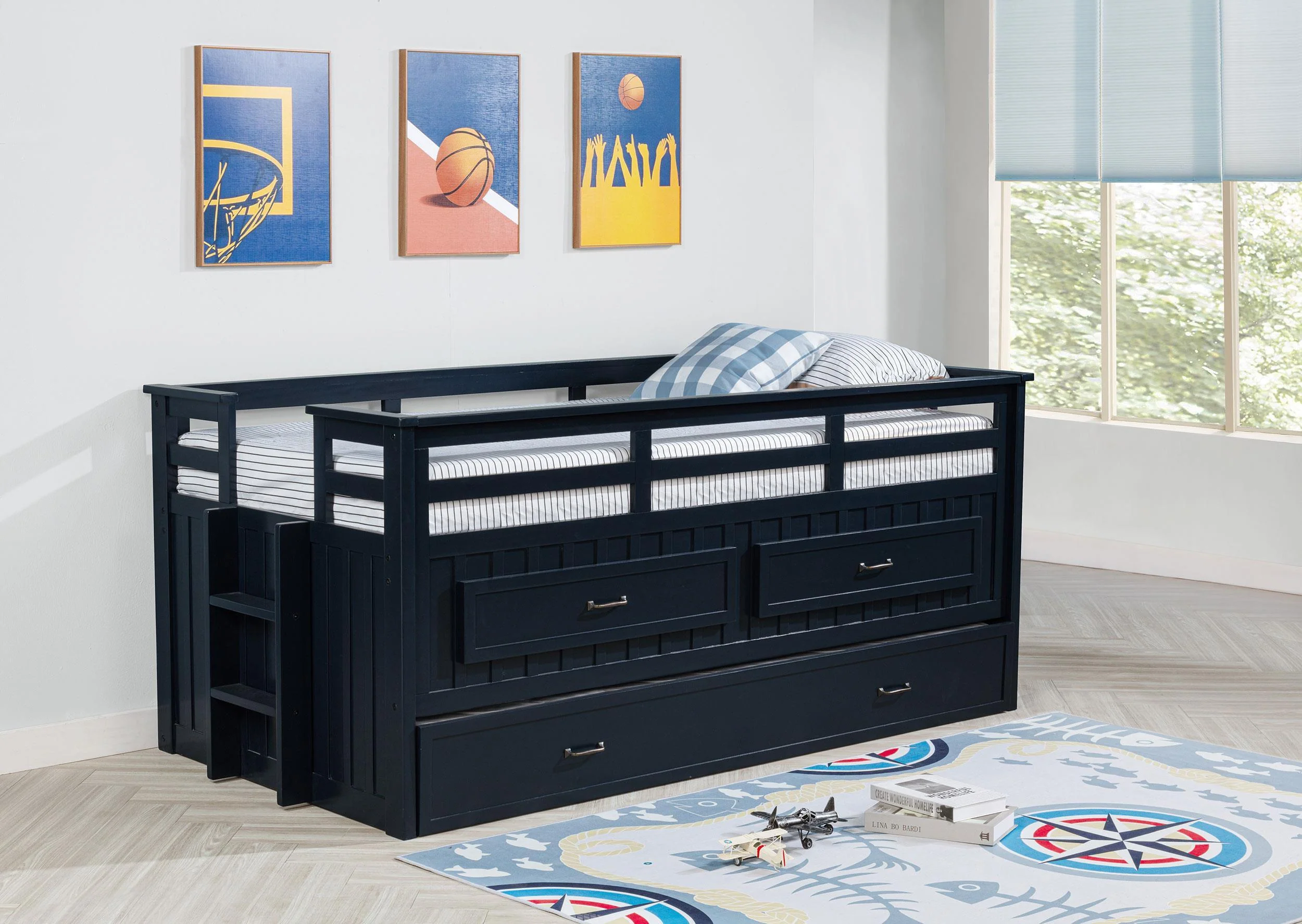 Carlsbad Wood Twin Captains Bed With Trundle Navy Blue - Image 2
