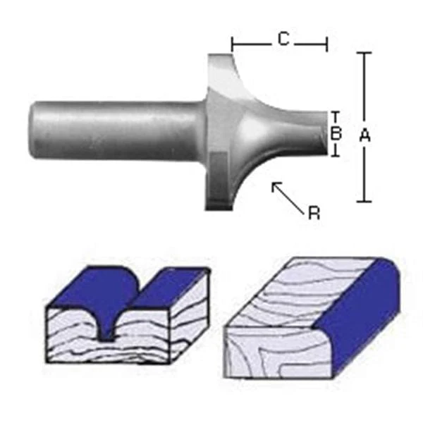 2057 Plunge Roundover Router Bit 1/2" SH X 3/8" R X 1" A X 1/4" B 5/16" C 2-1/8" OL - Image 1