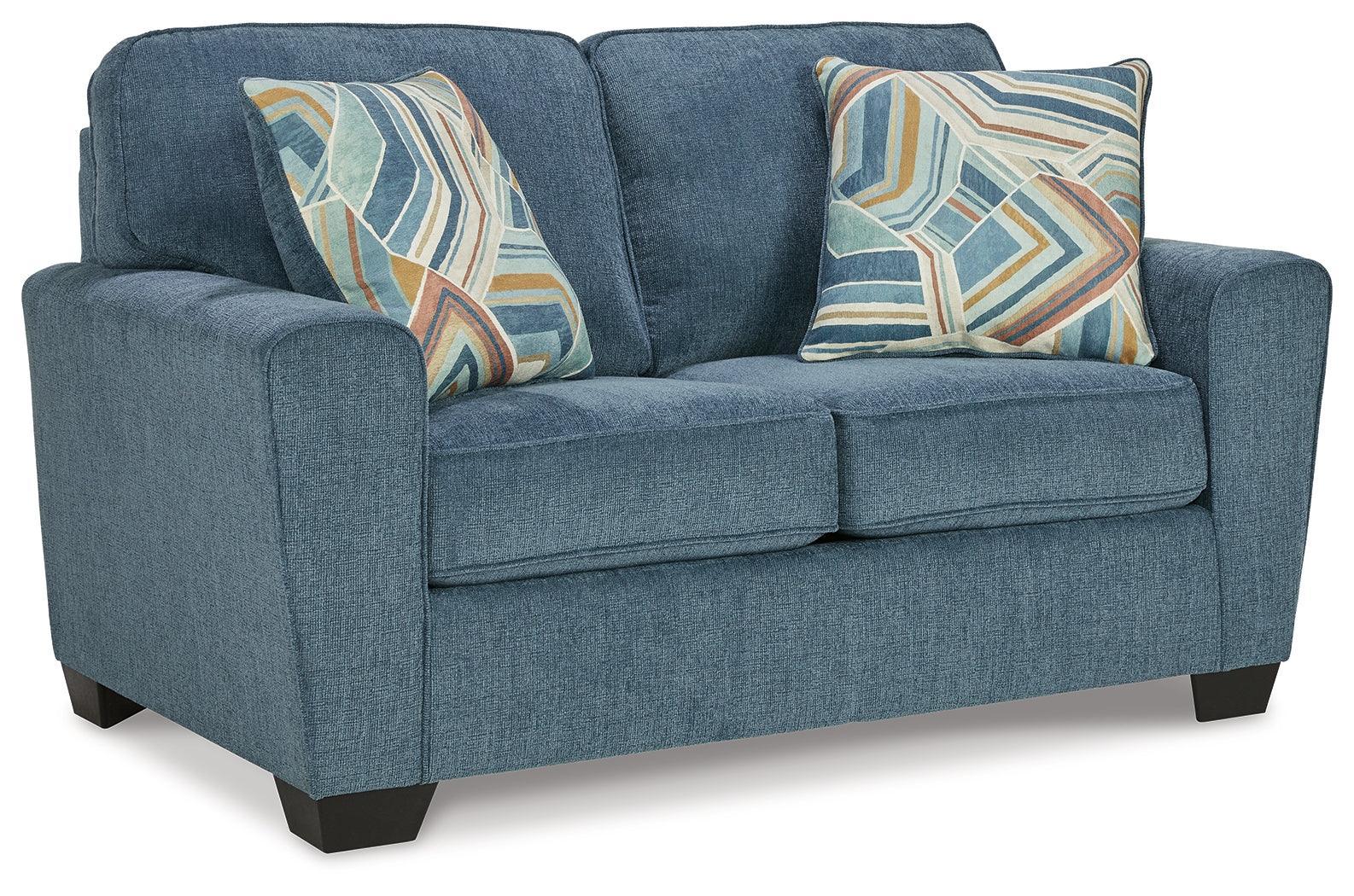 Cashton Blue Chenille Loveseat - Image 2