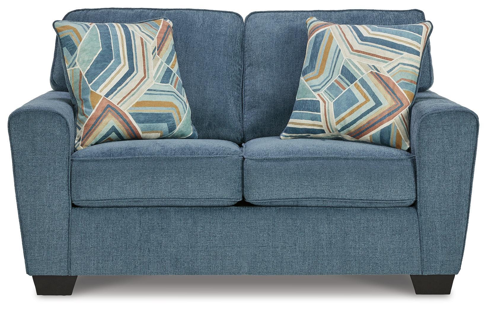 Cashton Blue Chenille Loveseat - Image 3