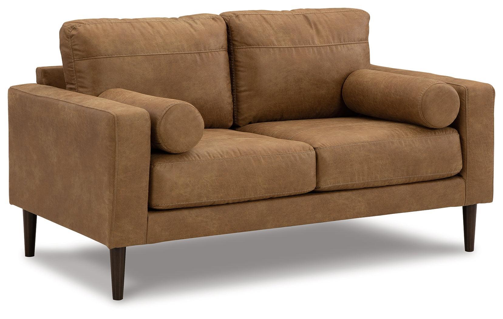 Telora Caramel Microfiber Loveseat - Image 2