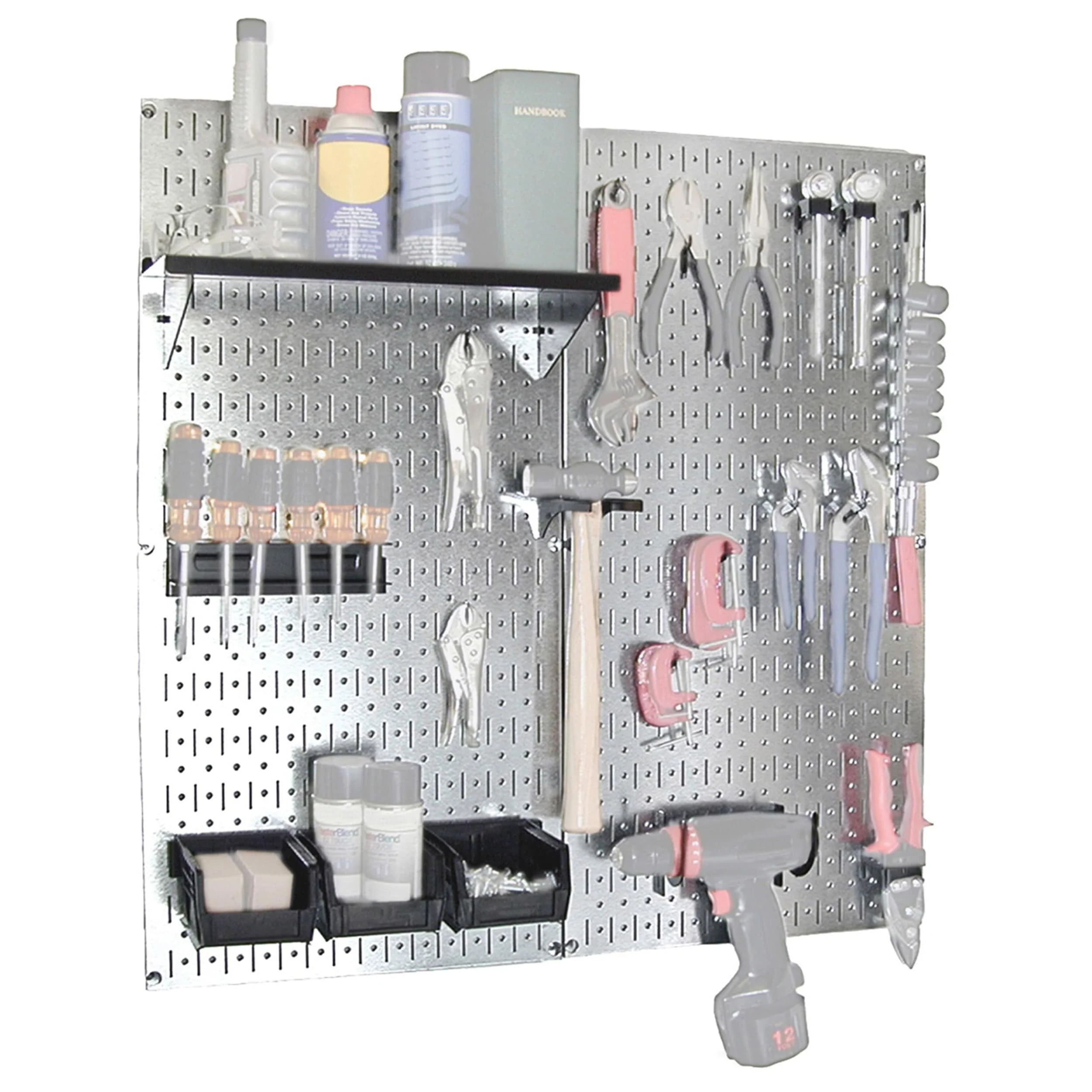 Steel Pegboard, Galvanized Utility Tool Storage Kit with Black Accessories - Image 1