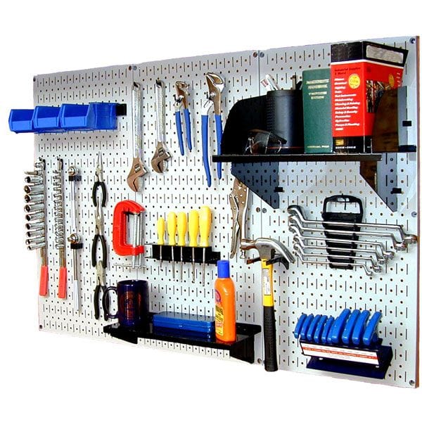 Steel Pegboard Standard Workbench Kit – White with Black Accessories – 4′ Coverage