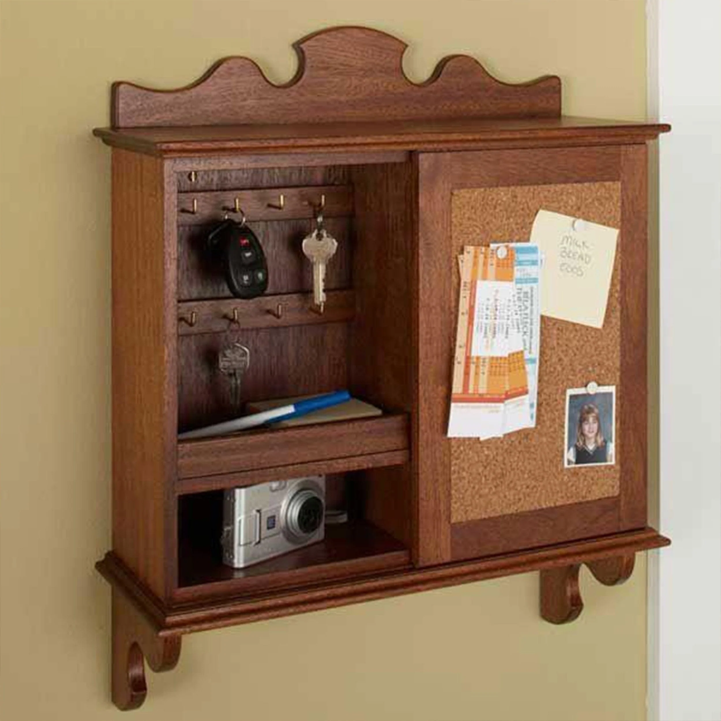 Downloadable Woodworking Project Plan to Build Sliding-Door Hideaway Wall Organizer - Image 1