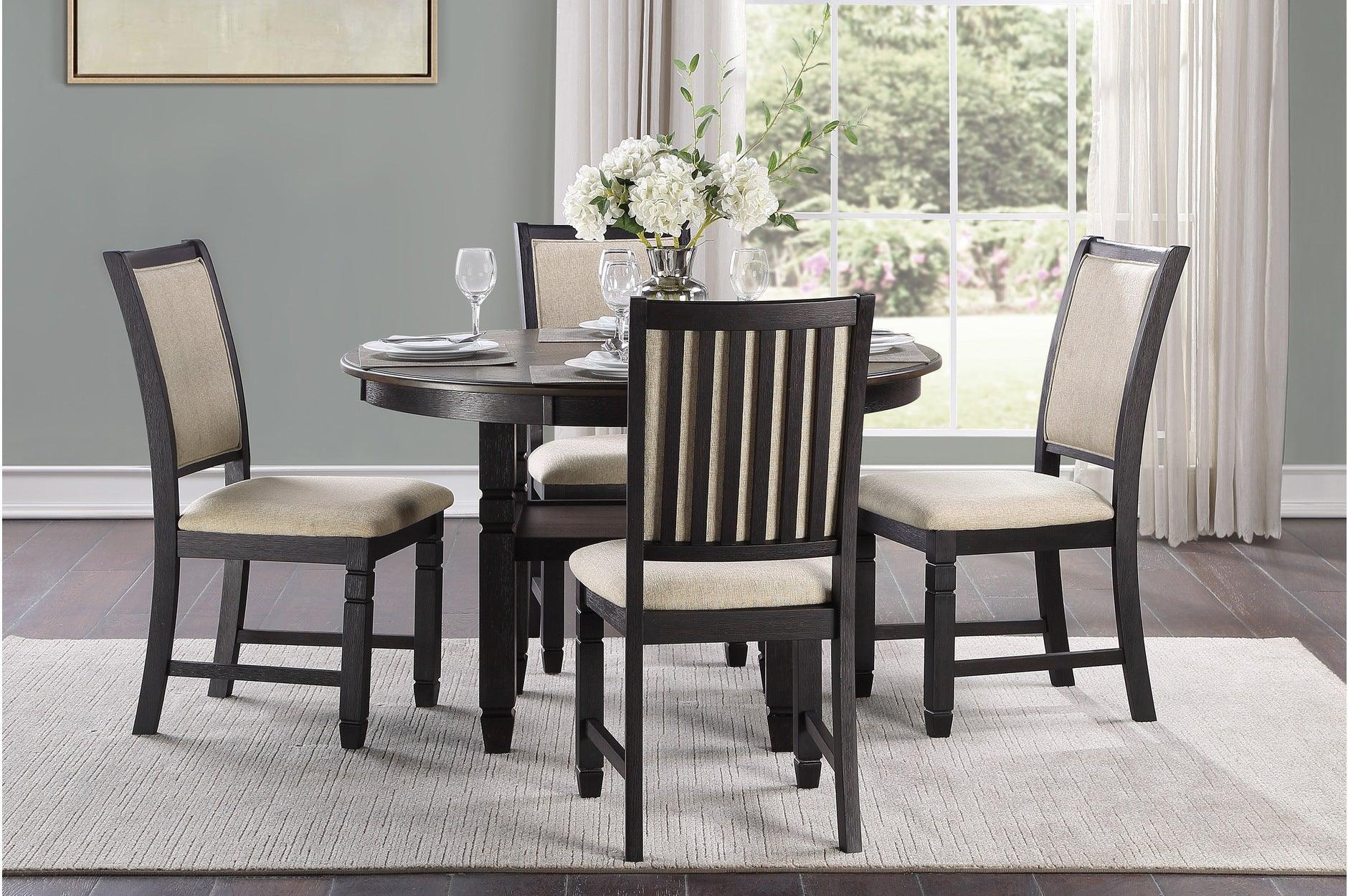 Asher Beige Dark Fabric Round Dining Room Set - Image 1