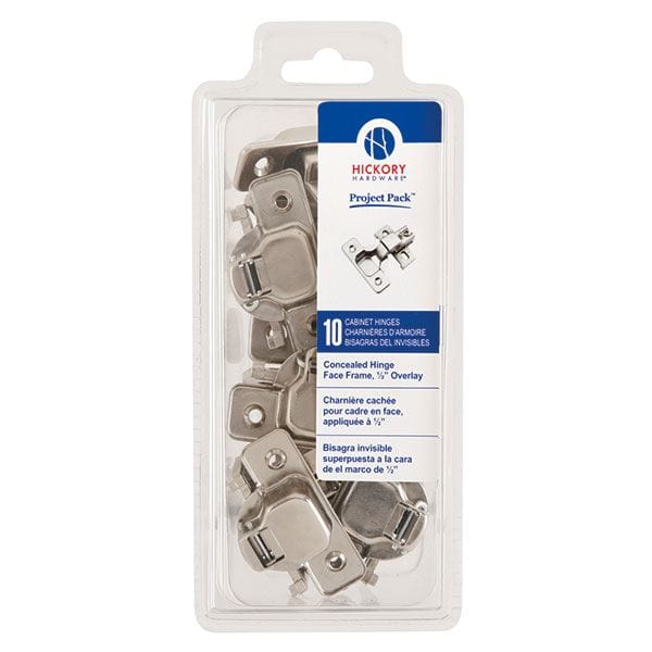 Concealed Face Frame Hinge with 1/2″ (2-piece) Overlay Project Pack, Bright Nickel