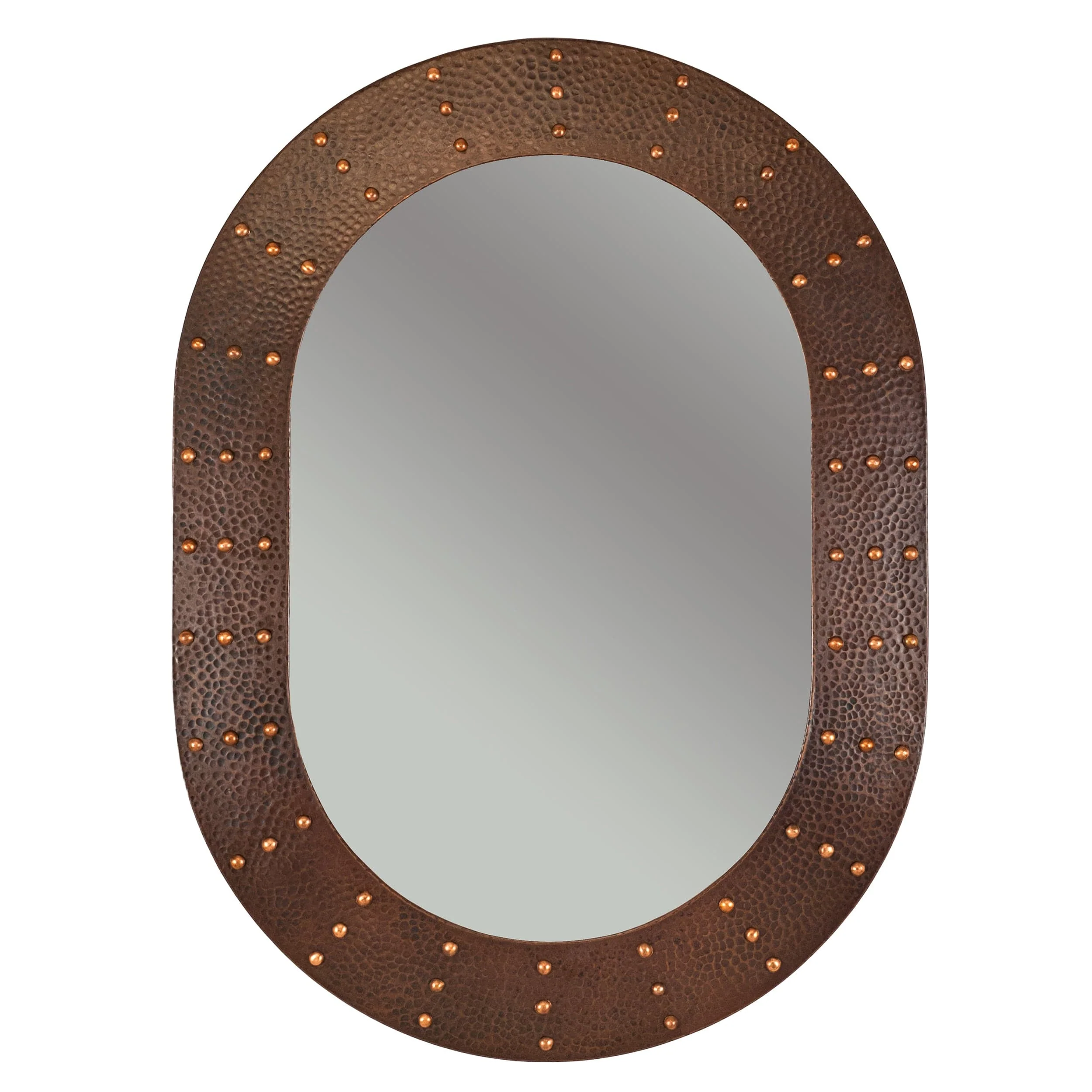 35″ Hand Hammered Oval Mirror with Hand Forged Rivets