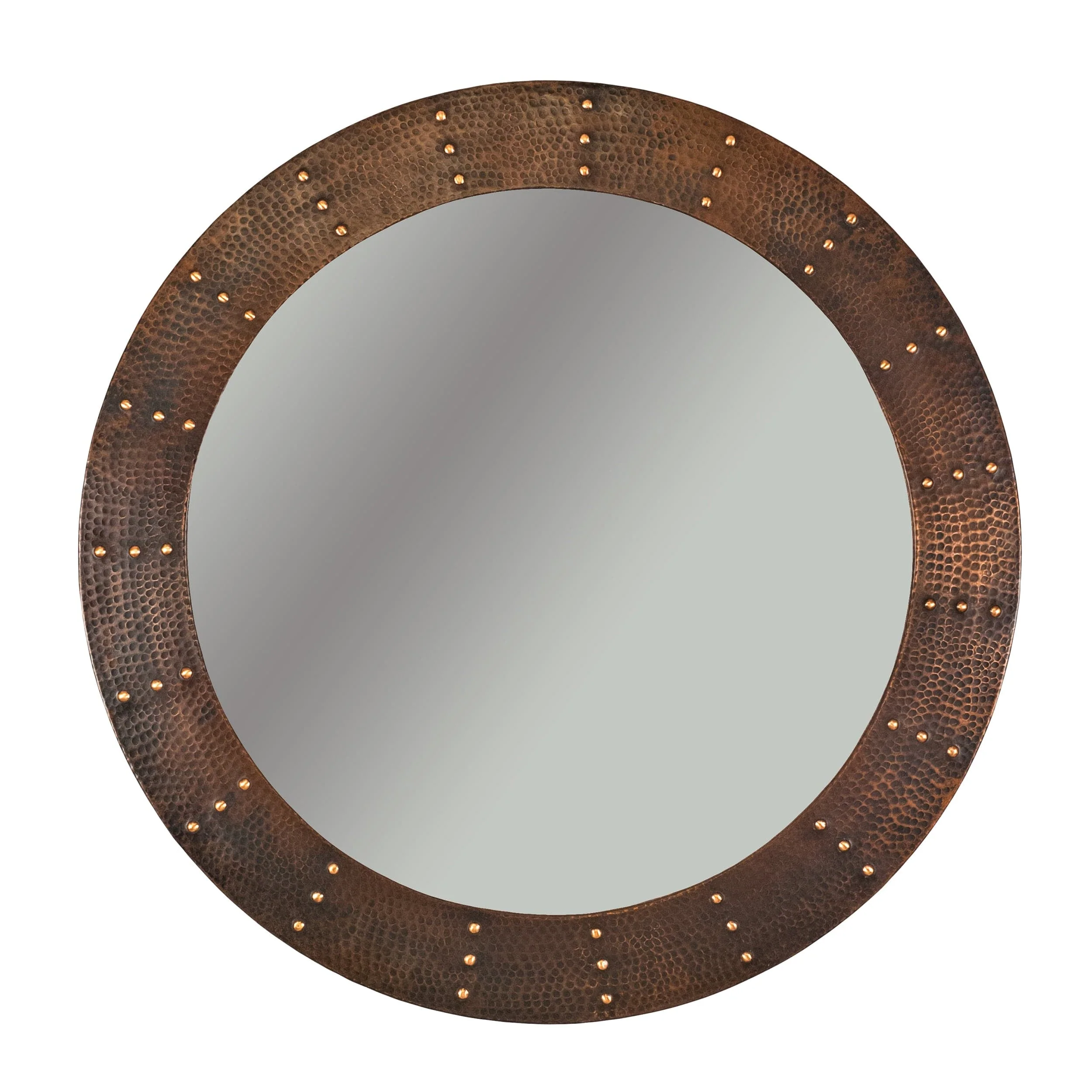 34″ Hand Hammered Round Mirror with Hand Forged Rivets