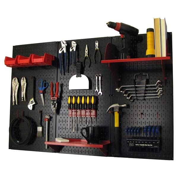 4' Metal Pegboard Standard Tool Storage Kit - Black Toolboard & Red Accessories - Image 2