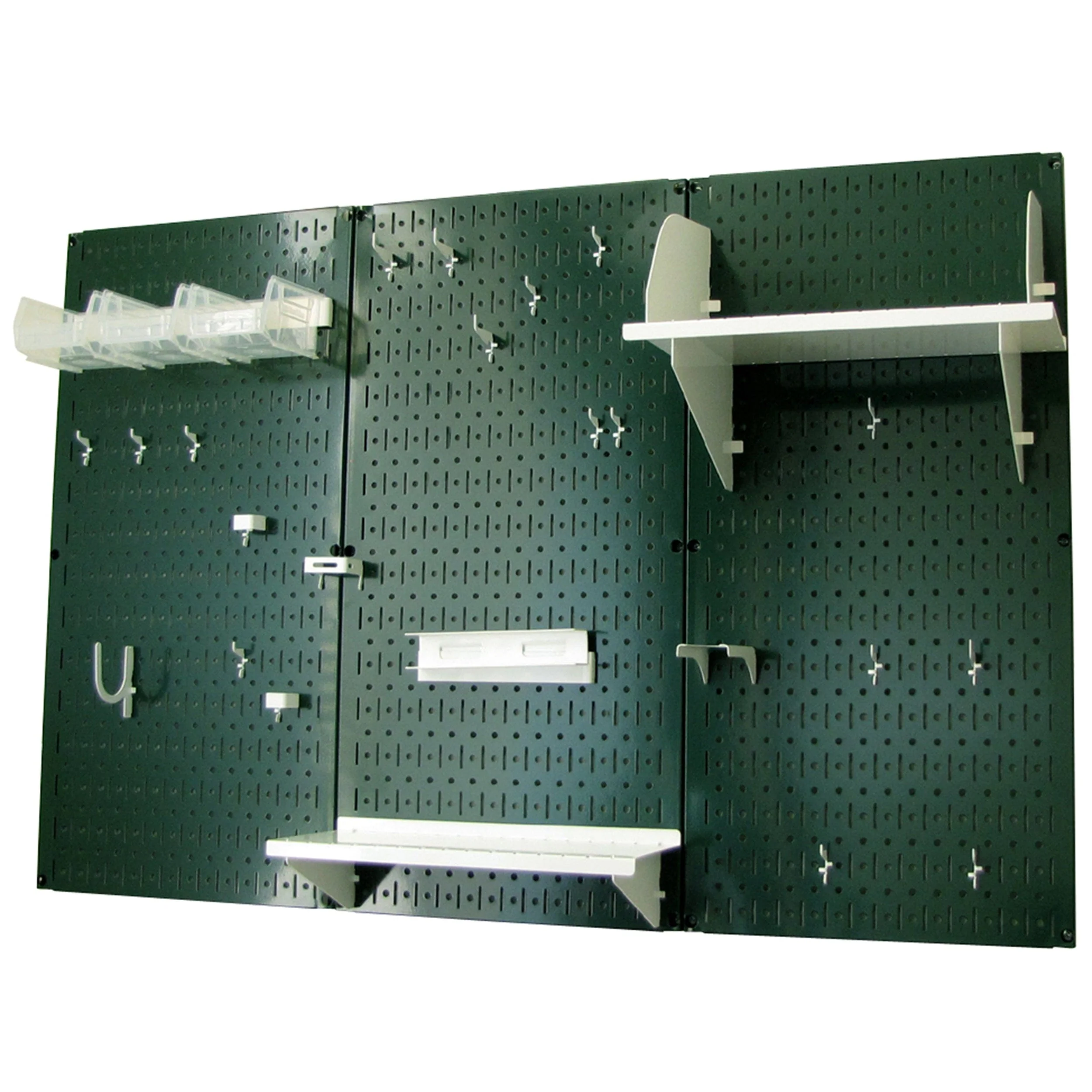 4′ Metal Pegboard Standard Tool Storage Kit – Green Toolboard & White Accessories