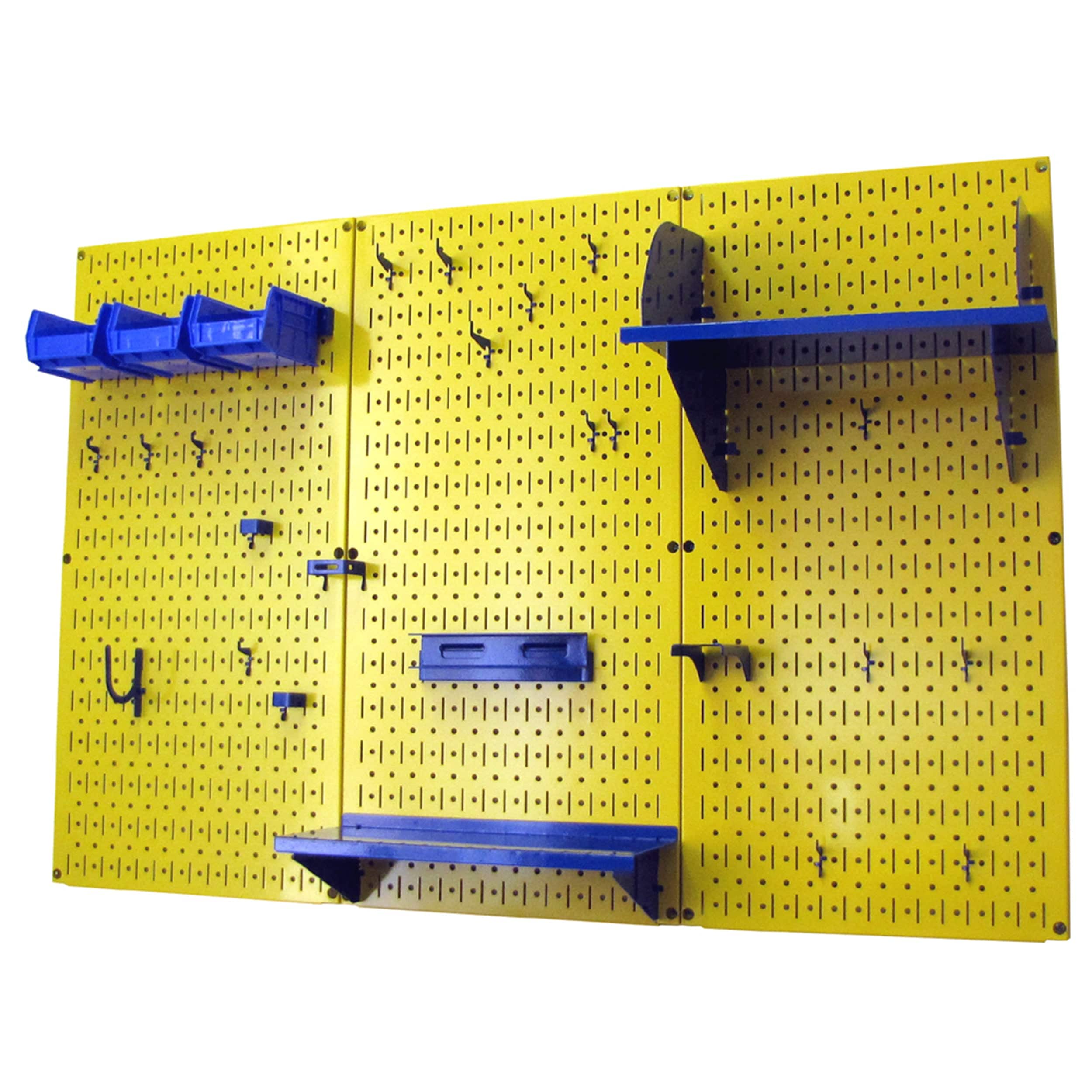 4′ Metal Pegboard Standard Tool Storage Kit – Yellow Toolboard & Blue Accessories