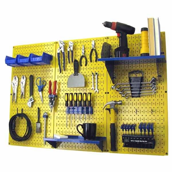 4' Metal Pegboard Standard Tool Storage Kit - Yellow Toolboard & Blue Accessories - Image 2