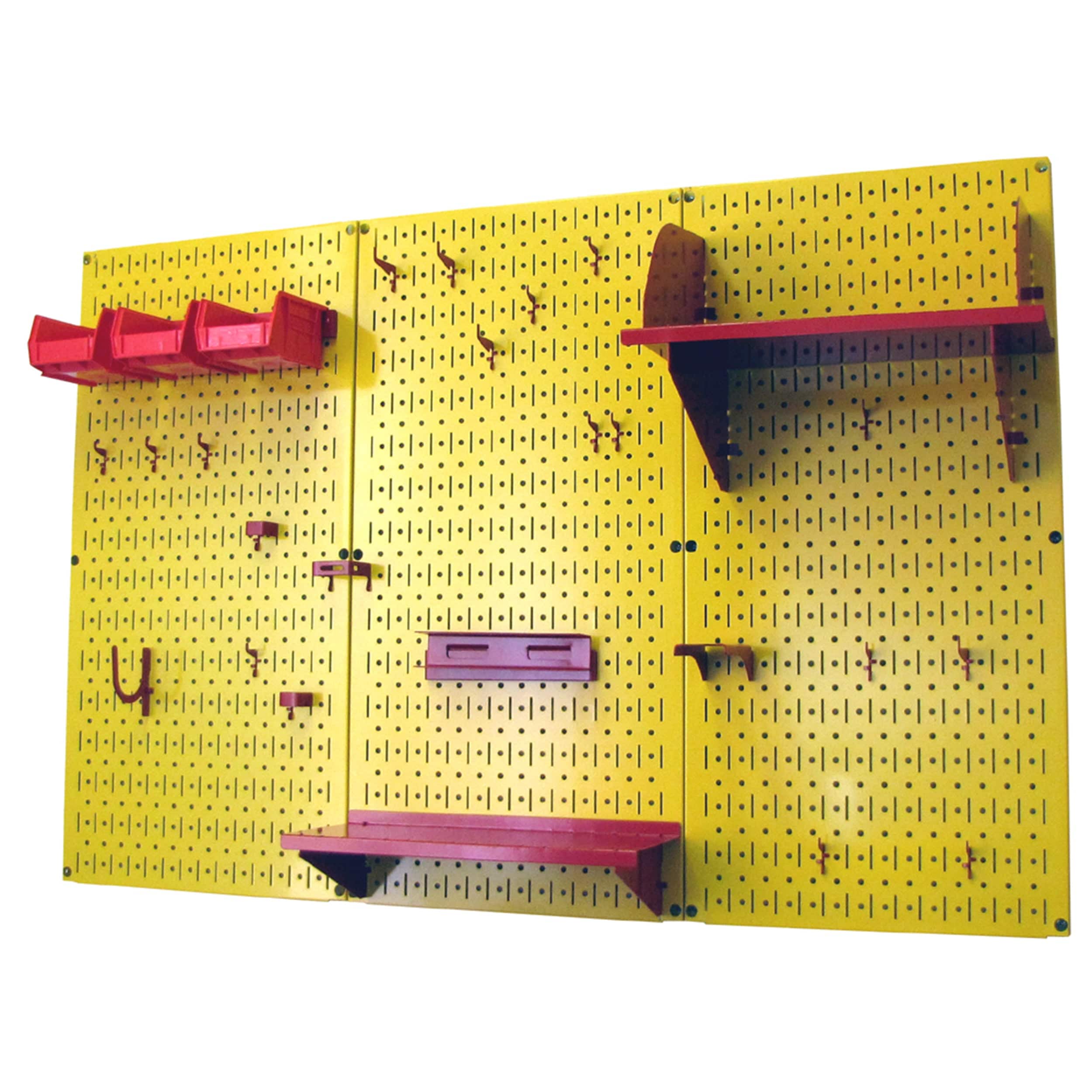 4′ Metal Pegboard Standard Tool Storage Kit – Yellow Toolboard & Red Accessories