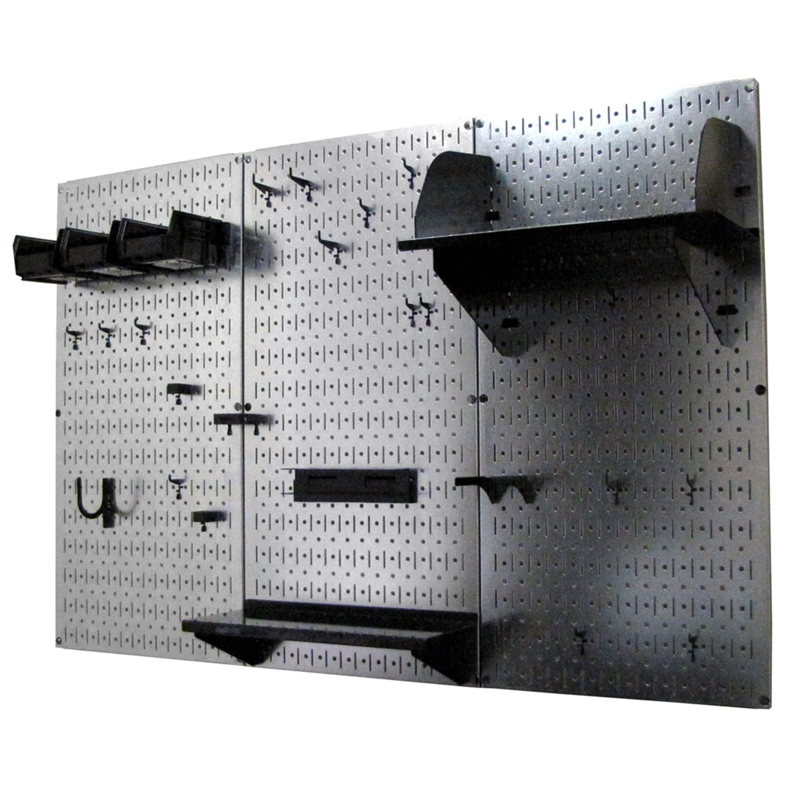 4′ Metal Pegboard Standard Tool Storage Kit – Galvanized Metallic Toolboard & Black Accessories