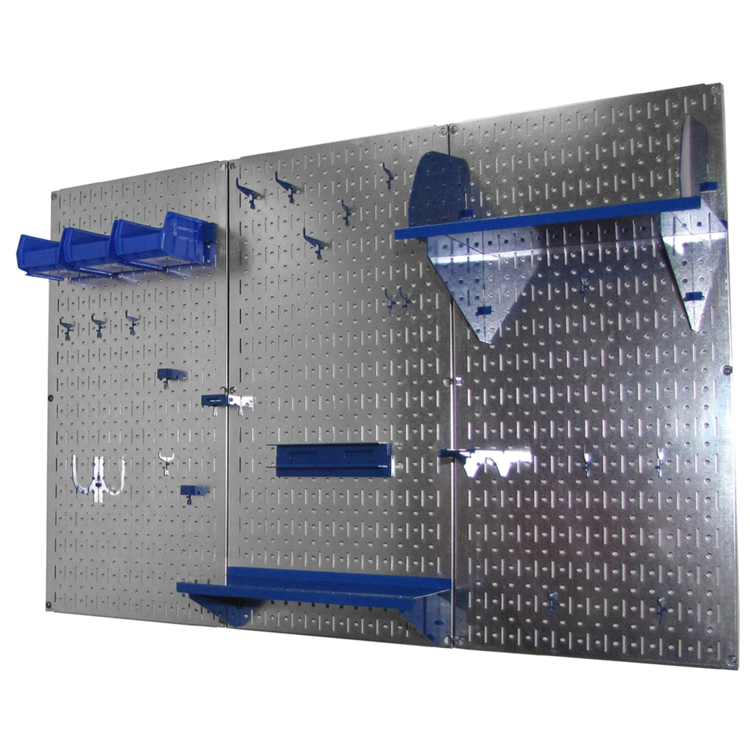 4′ Metal Pegboard Standard Tool Storage Kit – Galvanized Metallic Toolboard & Blue Accessories
