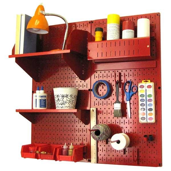 Pegboard Hobby Craft Pegboard Organizer Storage Kit with Red Pegboard and Red Accessories - Image 2