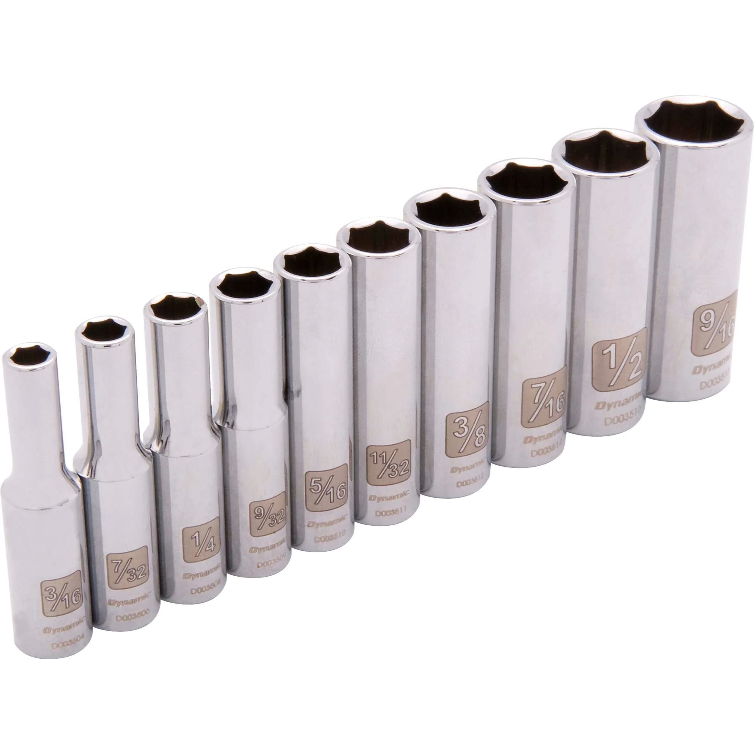 1/4" Drive 10pc 6-Point Deep SAE Socket Set, 3/16" - 9/16" - Image 1