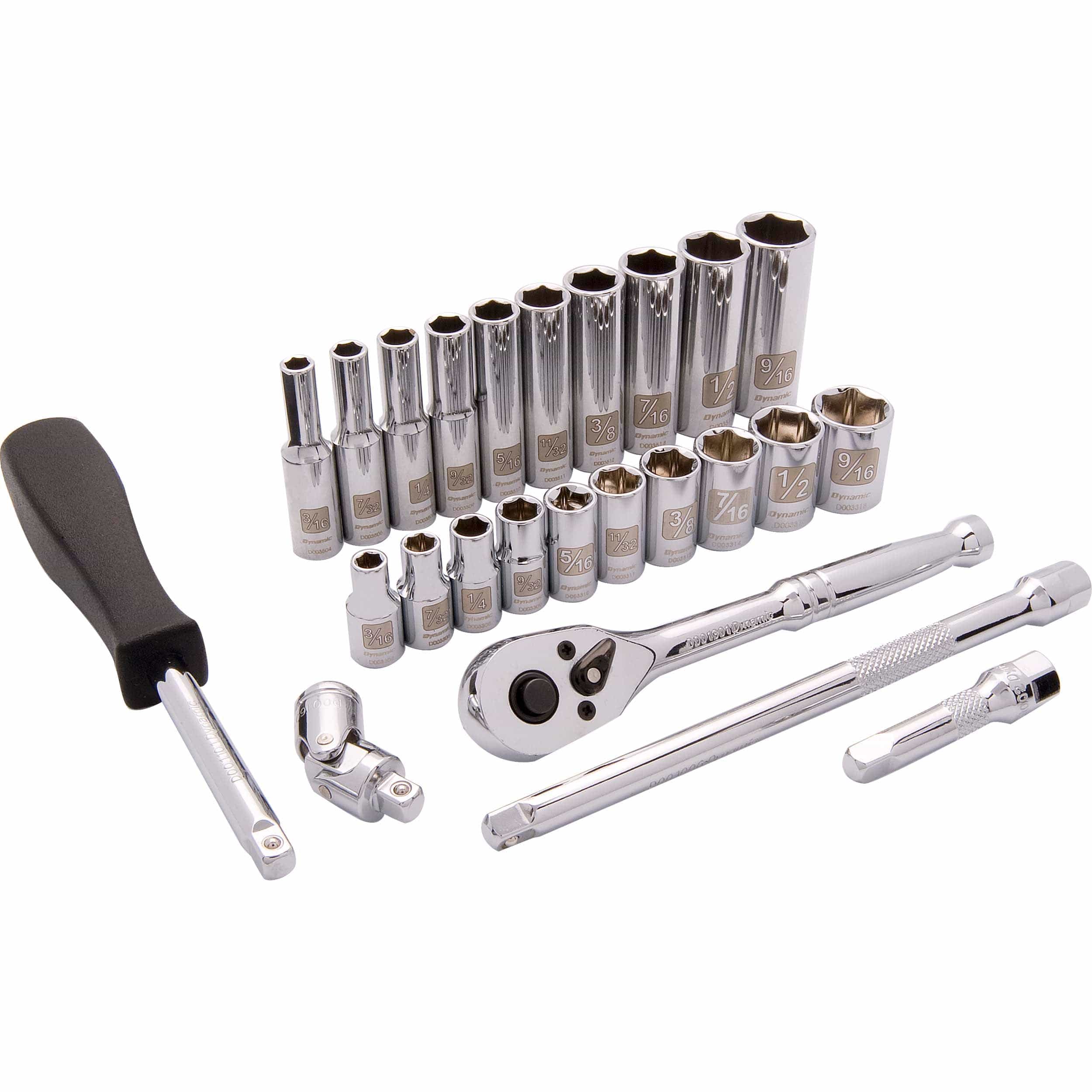 1/4″ Drive 25pc 6-Point SAE Standard/Deep Socket Set, 3/16″ – 9/16″