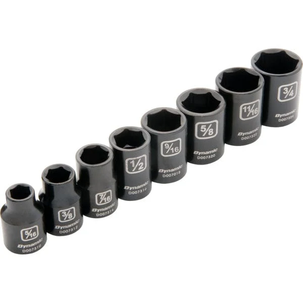 3/8" Drive 8pc 6-Point SAE Standard Impact Socket Set, 5/16" - 3/4" - Image 1