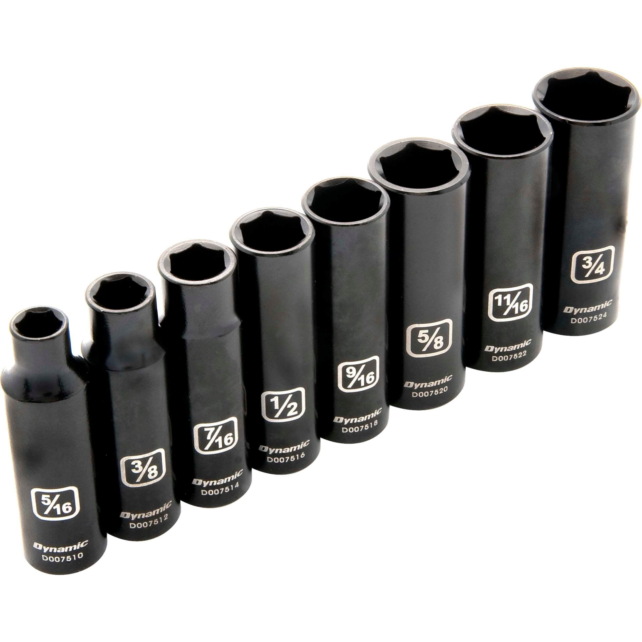 3/8" Drive 8pc 6-Point SAE Deep Impact Socket Set, 5/16" - 3/4" - Image 1