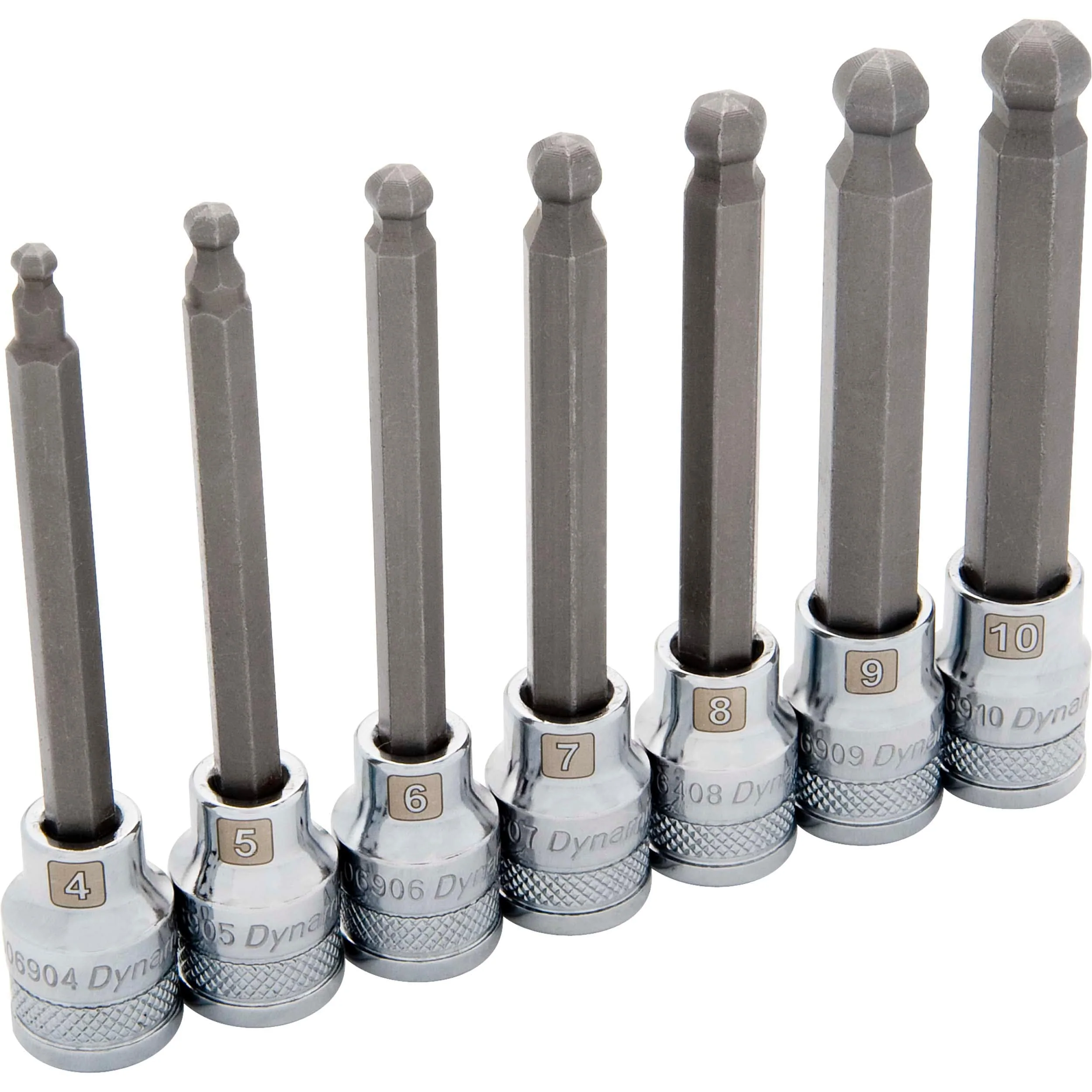 3/8" Drive 7pc Metric Long Ball Nose Hex Socket Set, 4mm - 10mm - Image 1