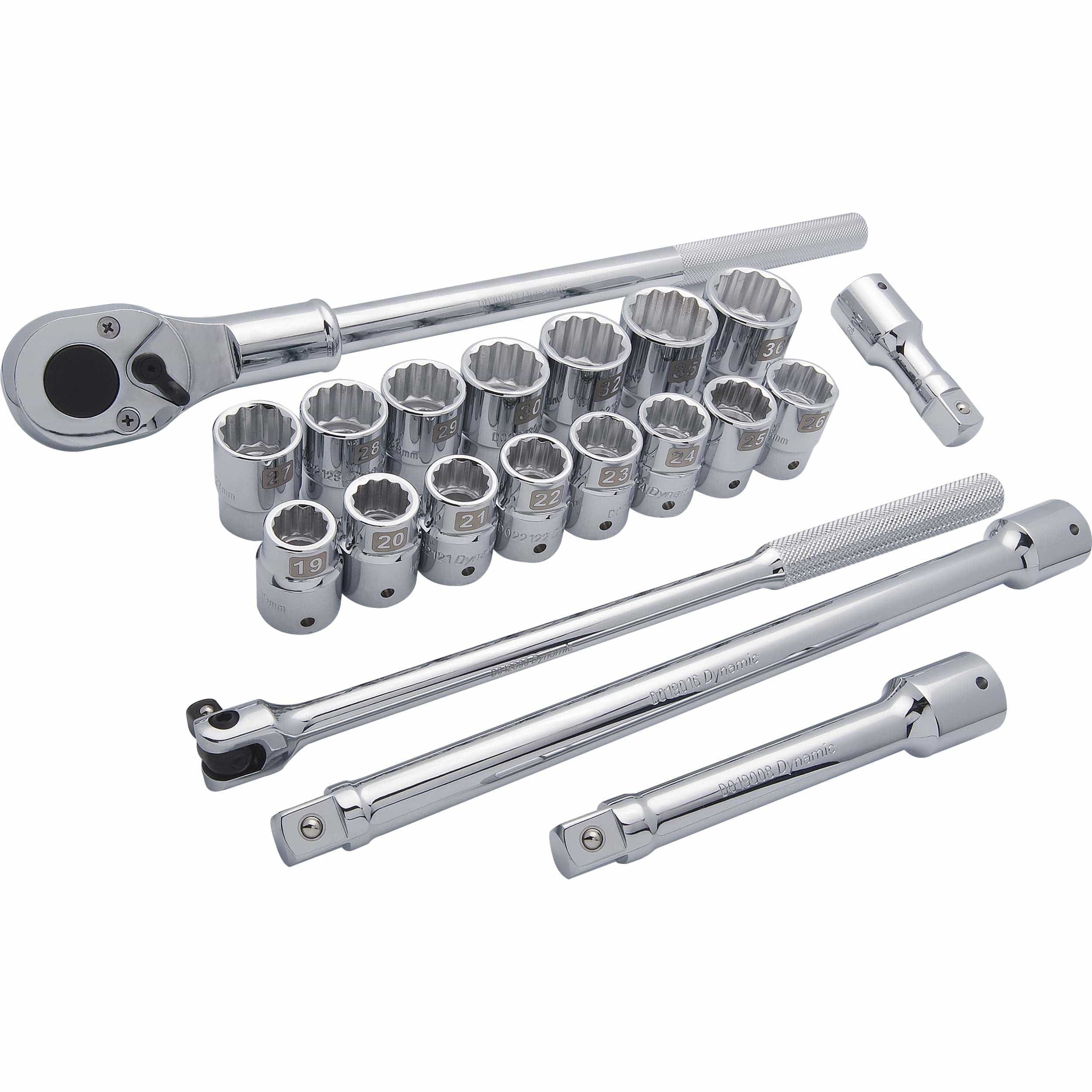 3/4″ Drive 20pc 12-Point Standard Metric Socket Set, 19mm – 36mm
