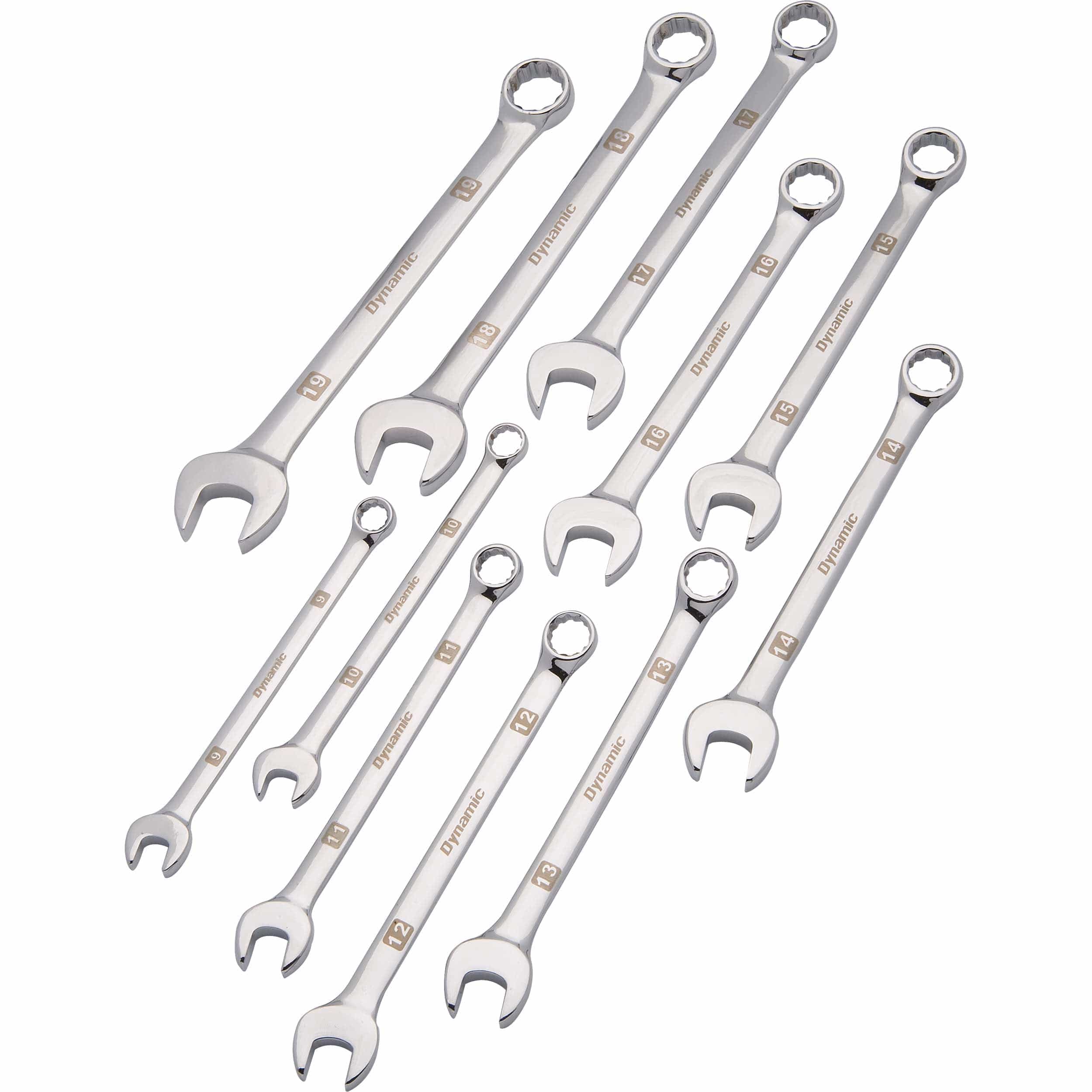 Wrench Set with Mirror Chrome Finish, 11pc, Metric, Combination, 9mm – 19mm