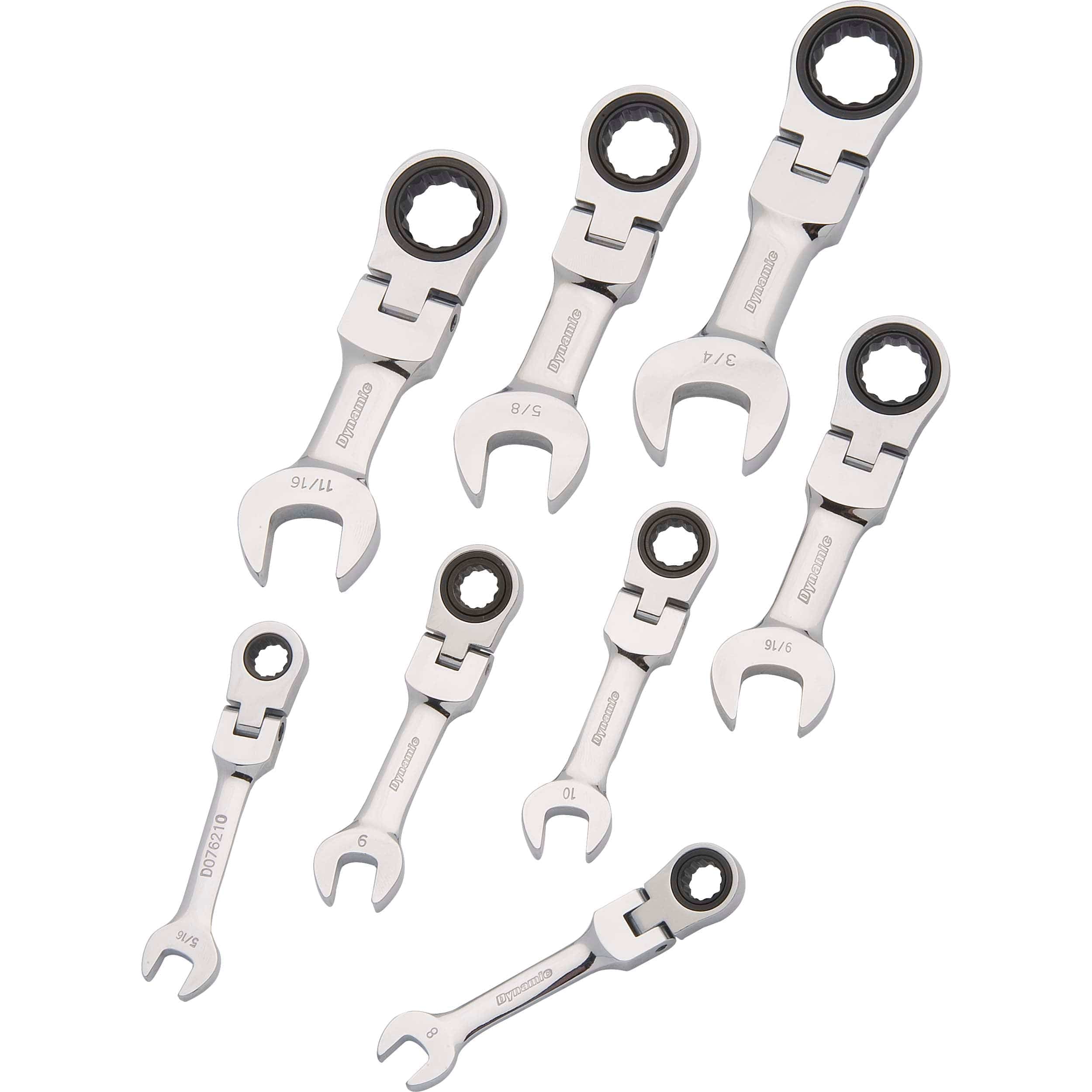 Ratcheting Wrench Set, 8pc, SAE, Stubby, Flex Head Combination,  5/16″ – 3/4″
