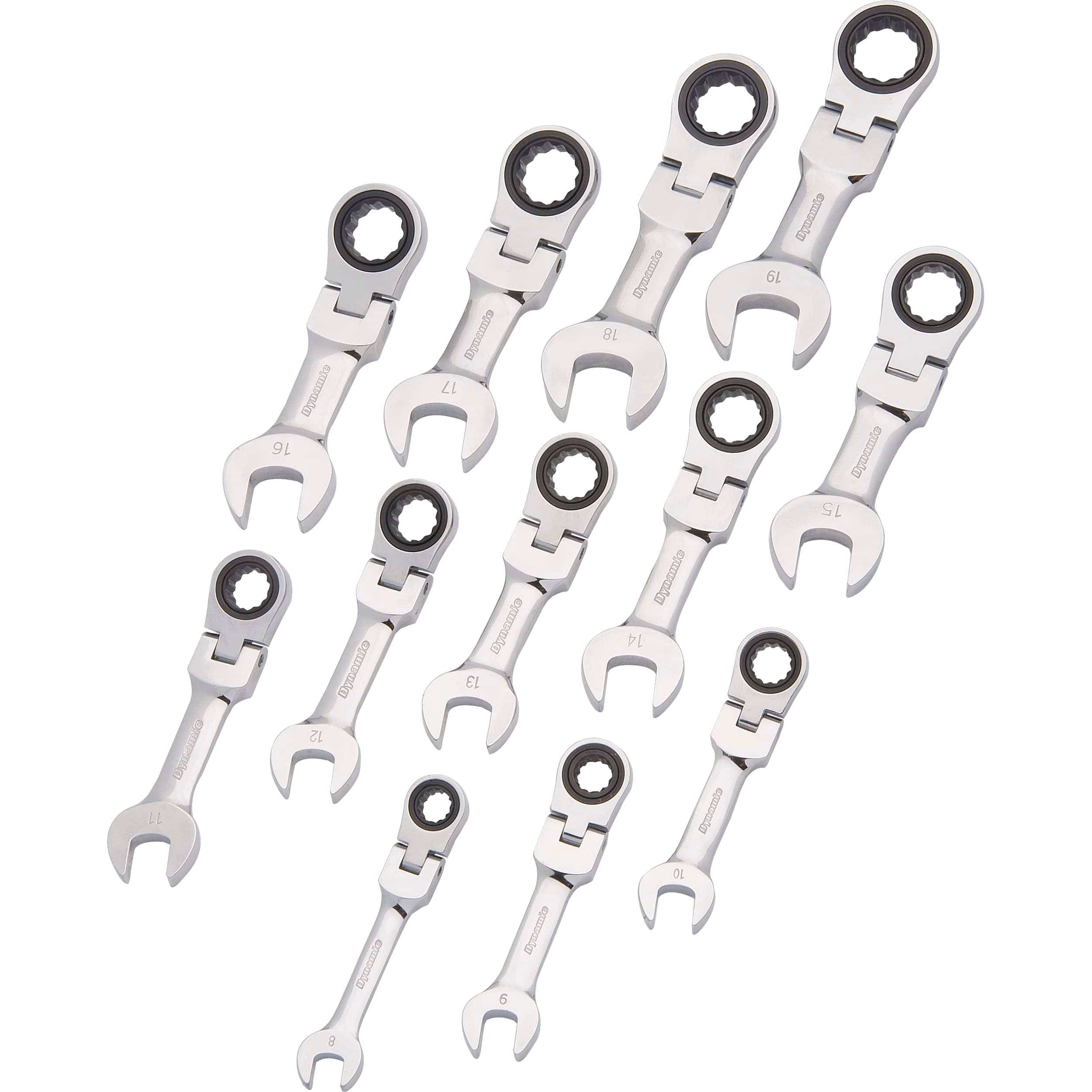 Ratcheting Wrench Set, 12pc, Metric, Stubby Flex Head Combination 8mm – 19mm