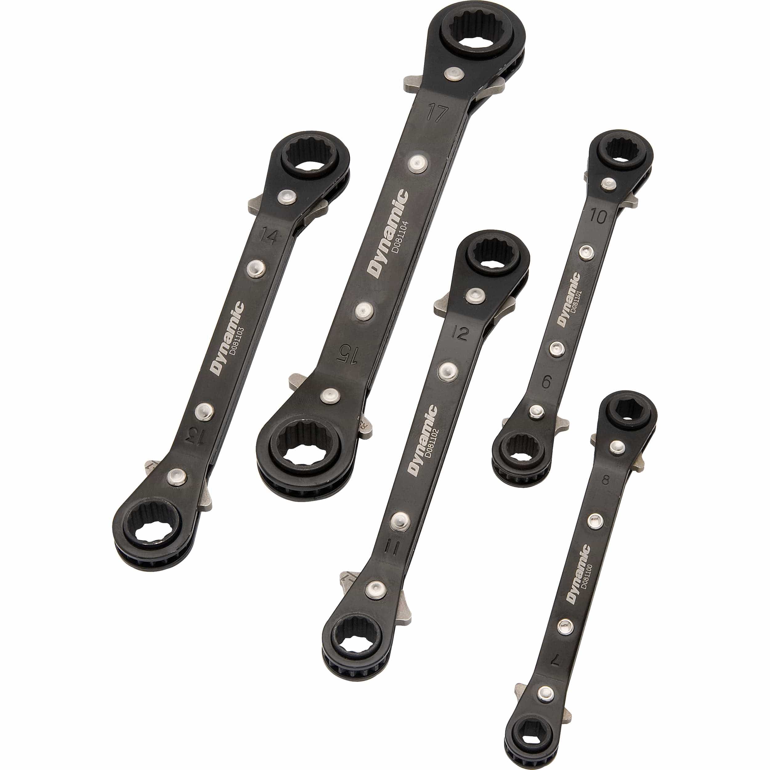 Reversible Metric Ratcheting Wrench Set – Double Box End – 25 Degree Offset – 5 Piece