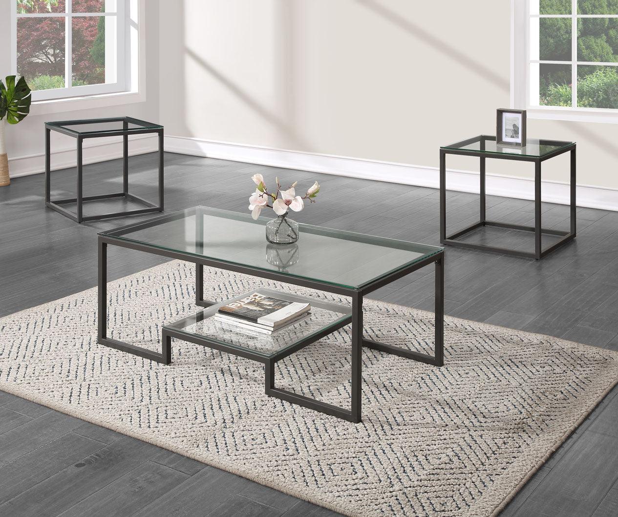 Carter Gray Glass 3-Piece Coffee Table Set