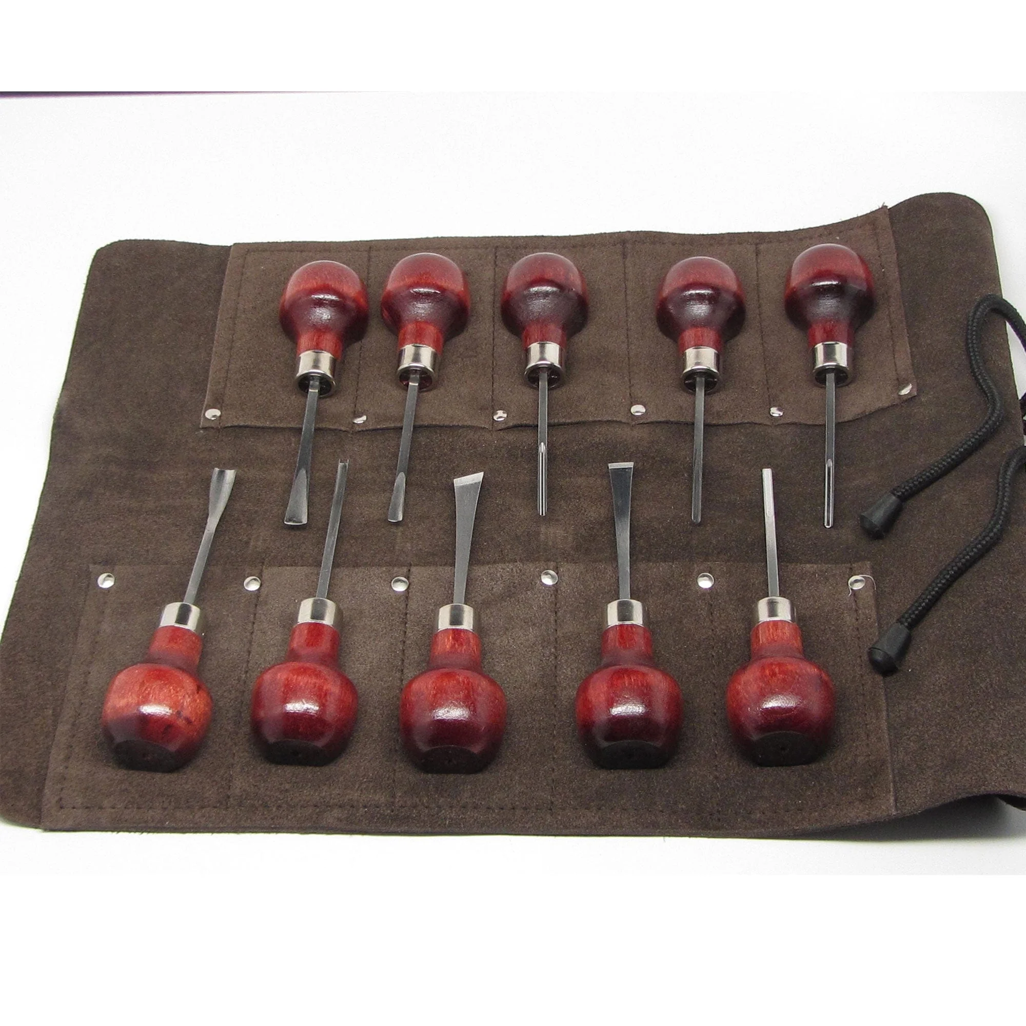 Woodcarving Set with Leather Tool Roll, Set of 10 - Image 1