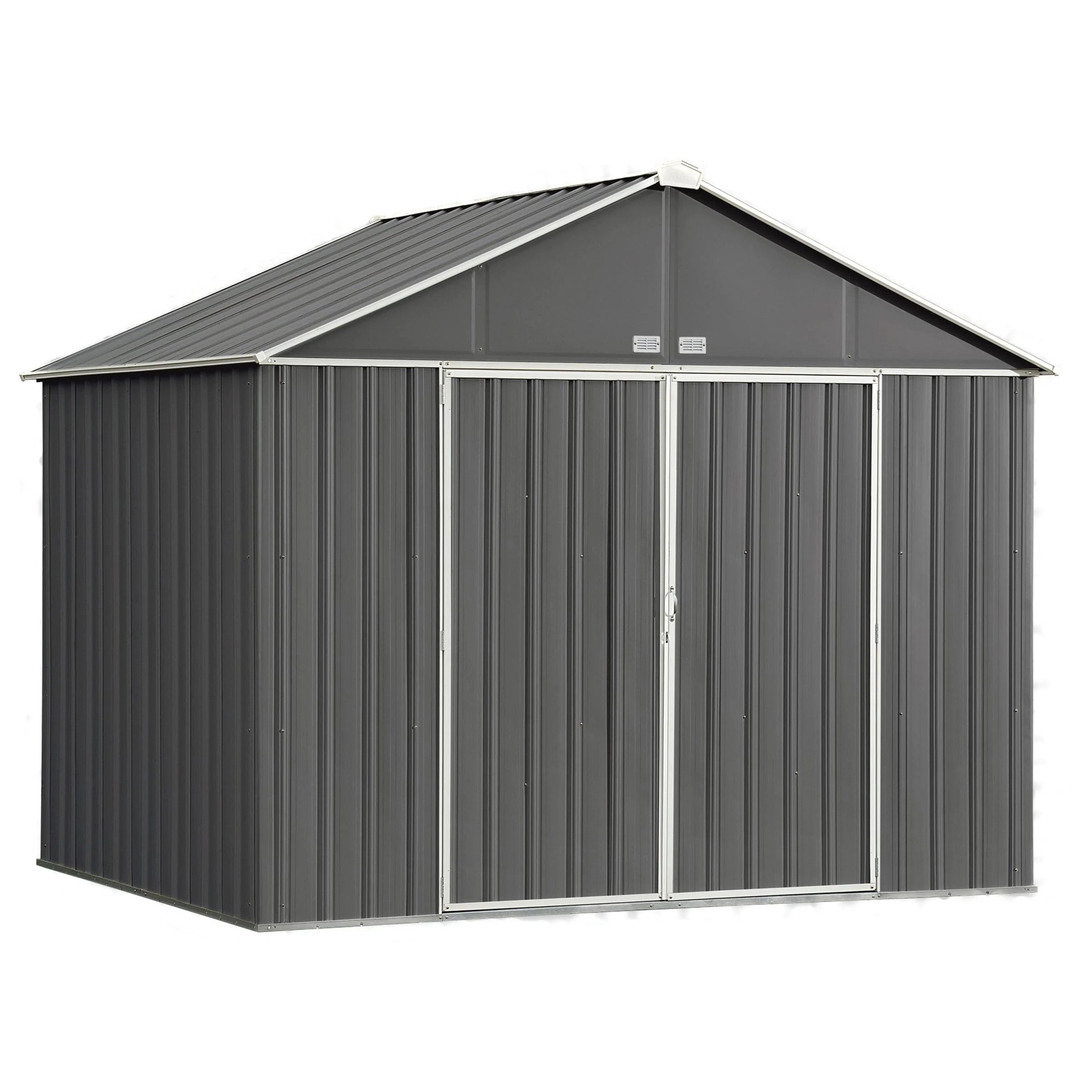EZEE Shed, 10×8, Extra High Gable, 72 in walls, Charcoal Gray and Cream