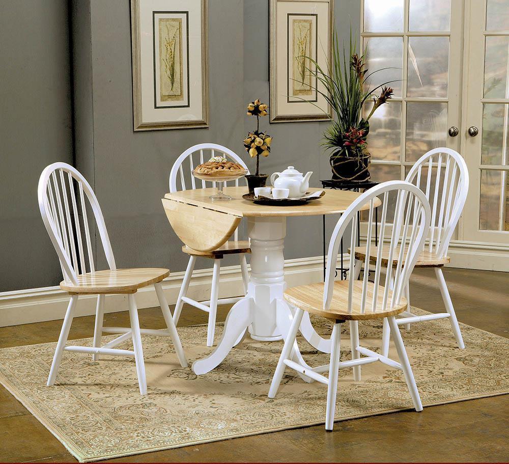 Allison Drop Leaf Round Dining Table Natural Brown White - Image 2