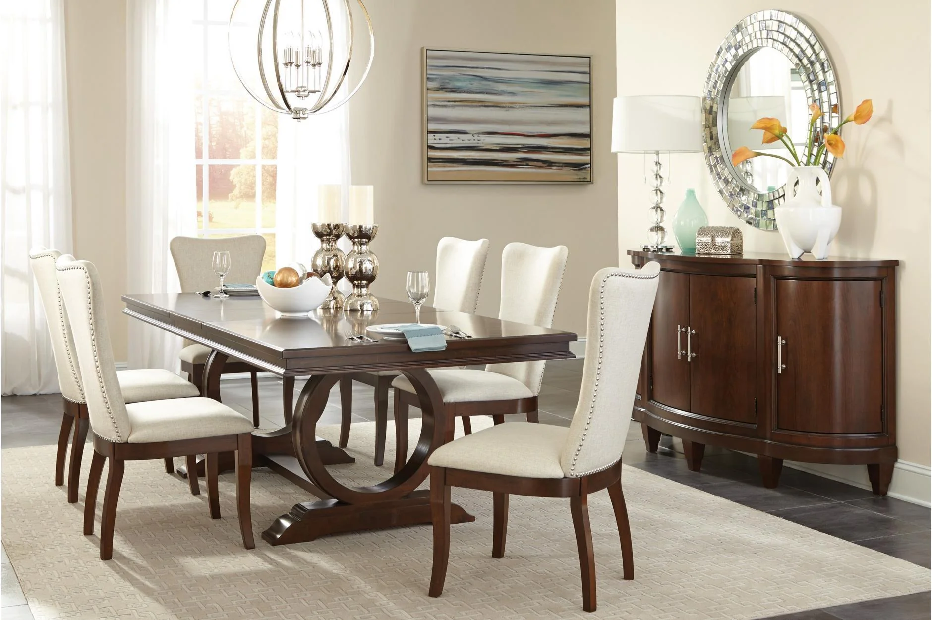 Oratorio Cherry White Fabric Rectangular Dining Room Set - Image 1