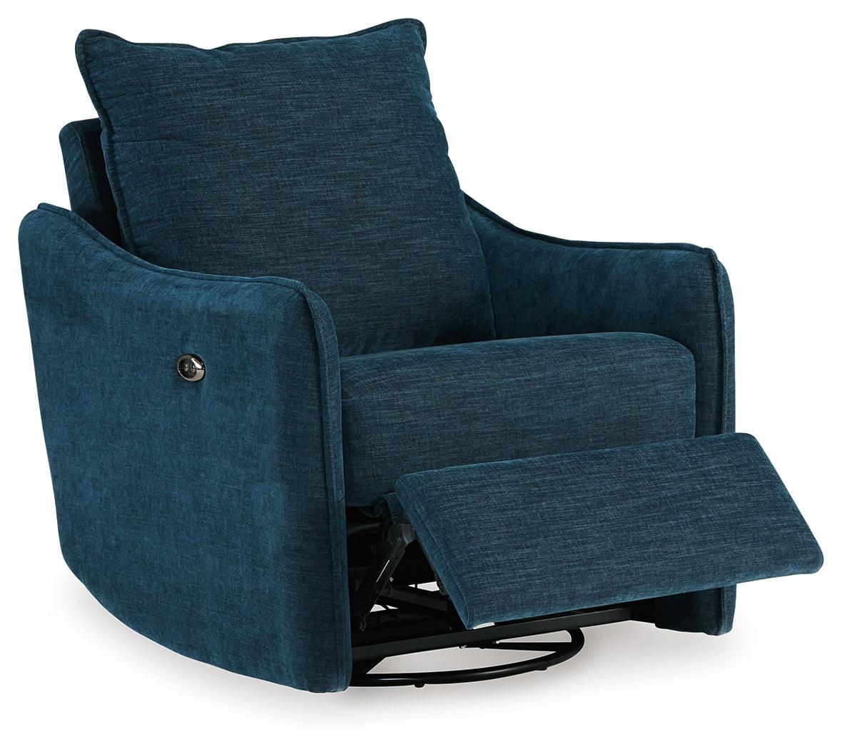 McBurg Navy Microfiber Swivel Power Recliner - Image 3
