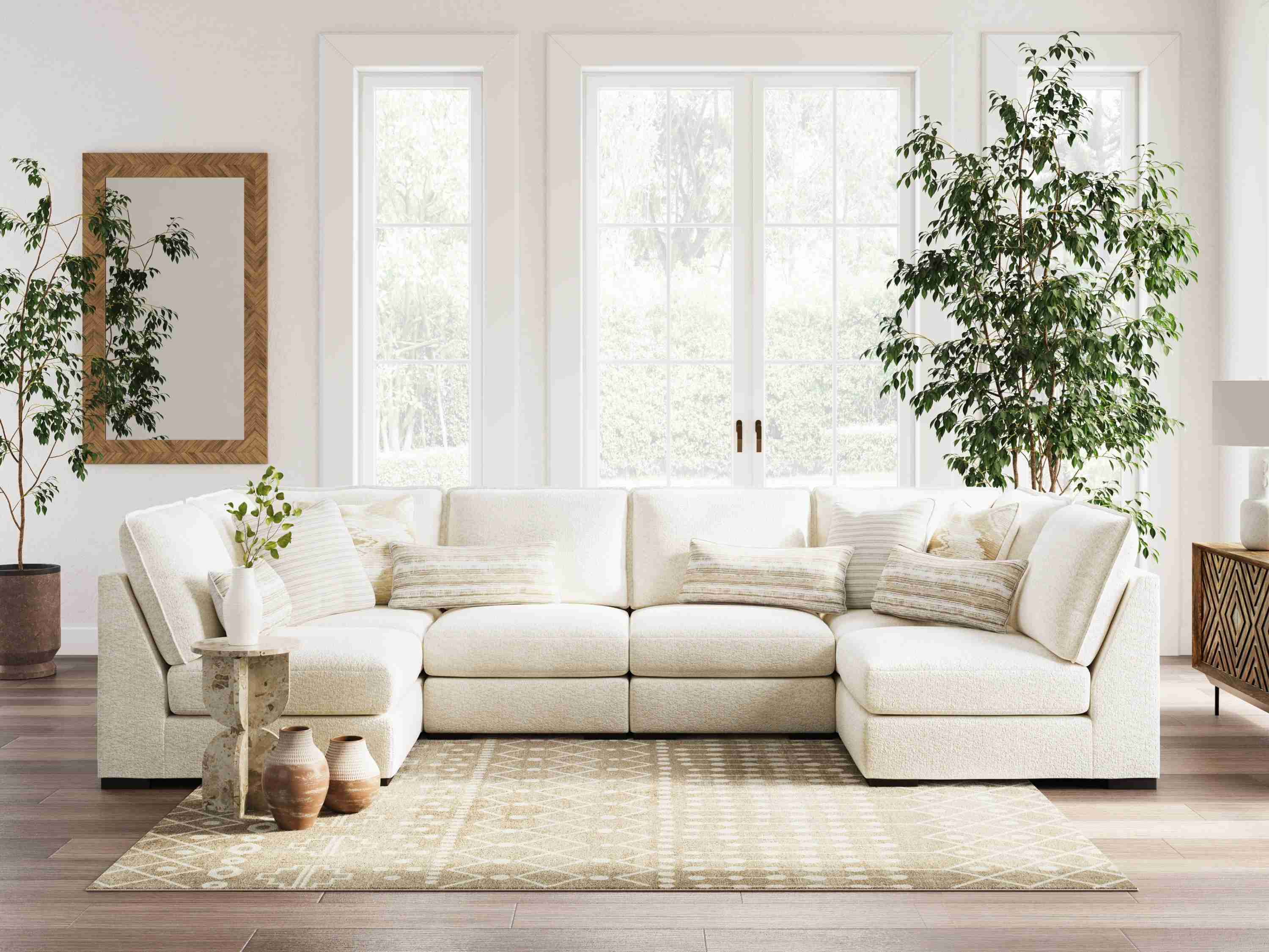 Donelson Creek Vanilla Performance Fabric,Next-Gen Nuvella™,Chenille 6-Piece Sectional - Image 3