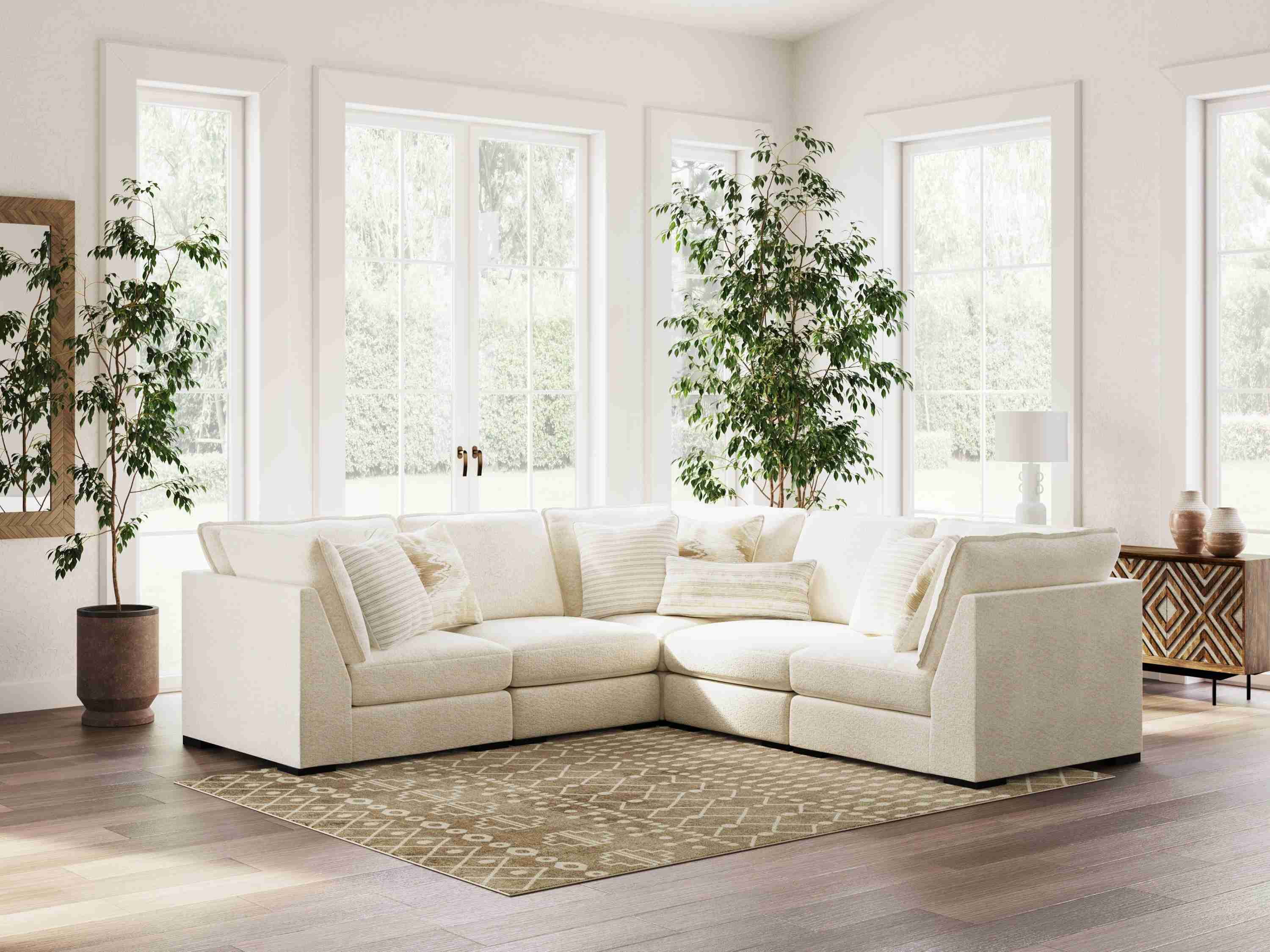 Donelson Creek Vanilla Performance Fabric,Next-Gen Nuvella™,Chenille 5-Piece Sectional - Image 2