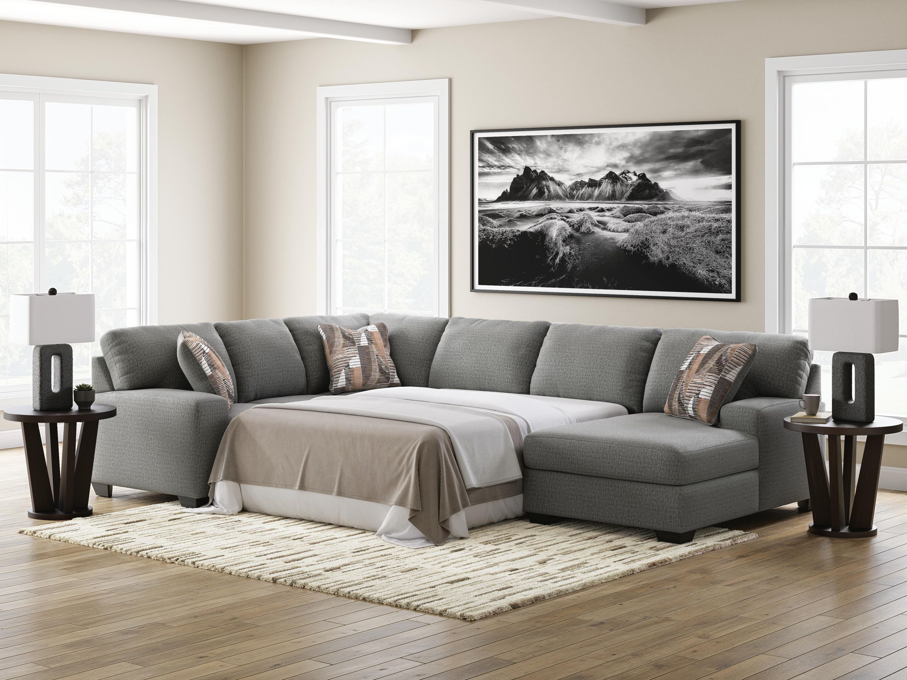 Clarington Greystone Chenille 3-Piece Sleeper Sectional with Chaise - Image 3