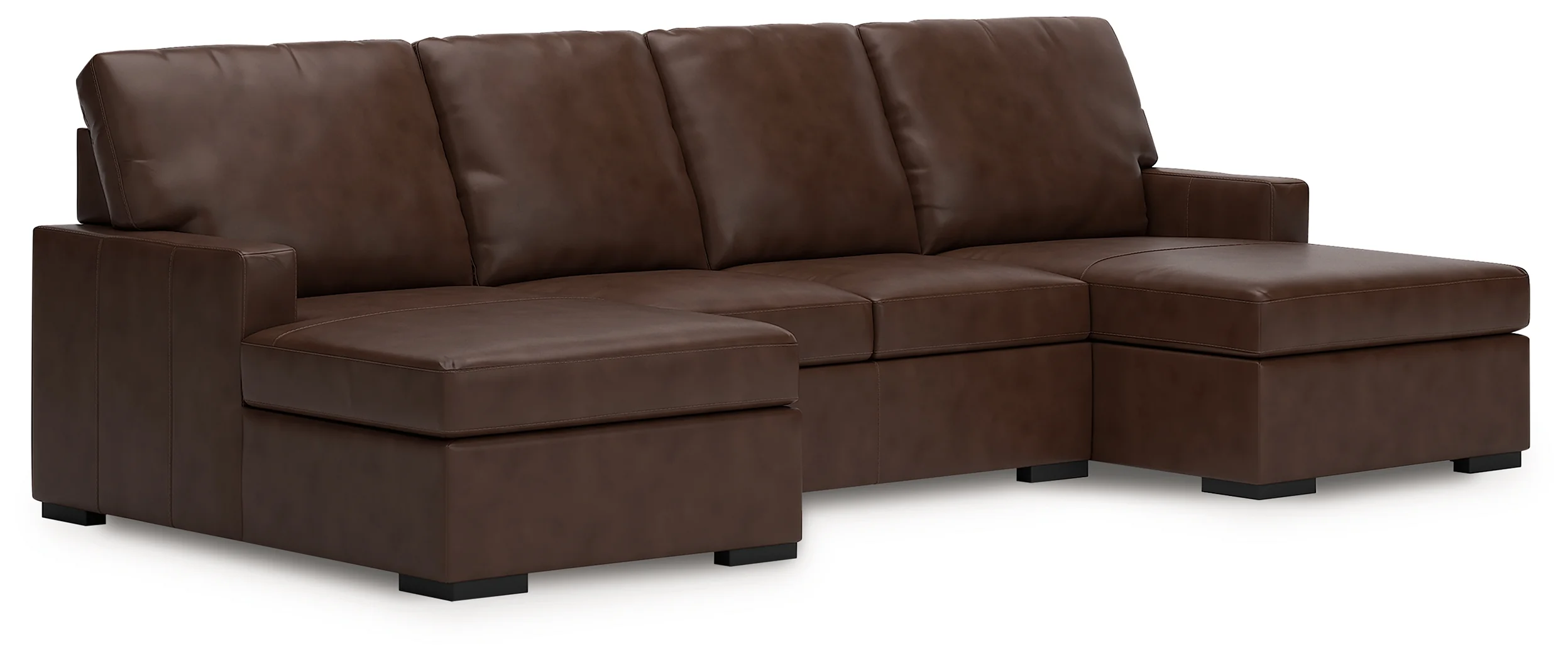McDowlan Coffee Leather 3-Piece Sectional with Double Chaise - Image 2