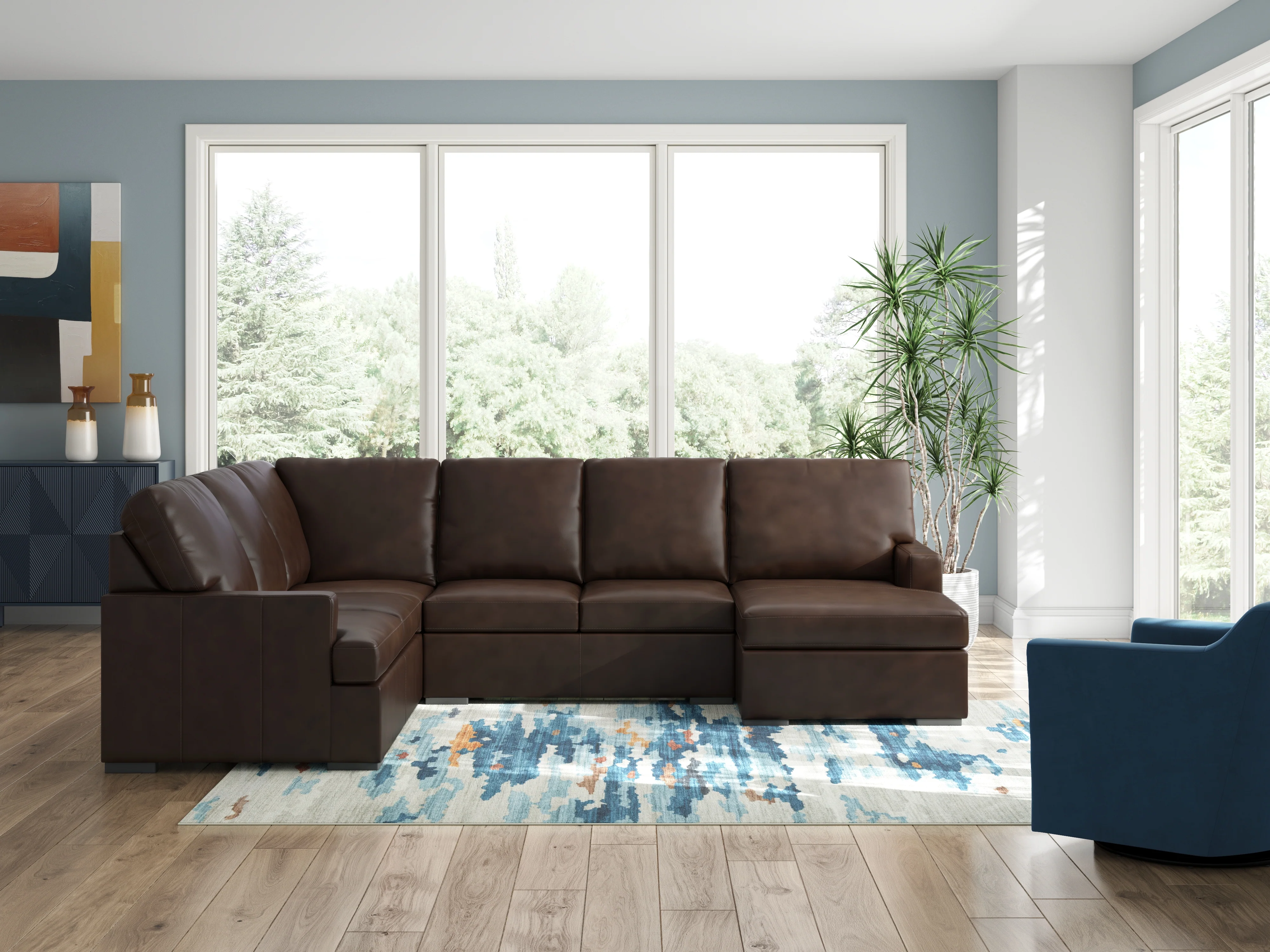 McDowlan Coffee Leather 3-Piece Sectional with Chaise - Image 3