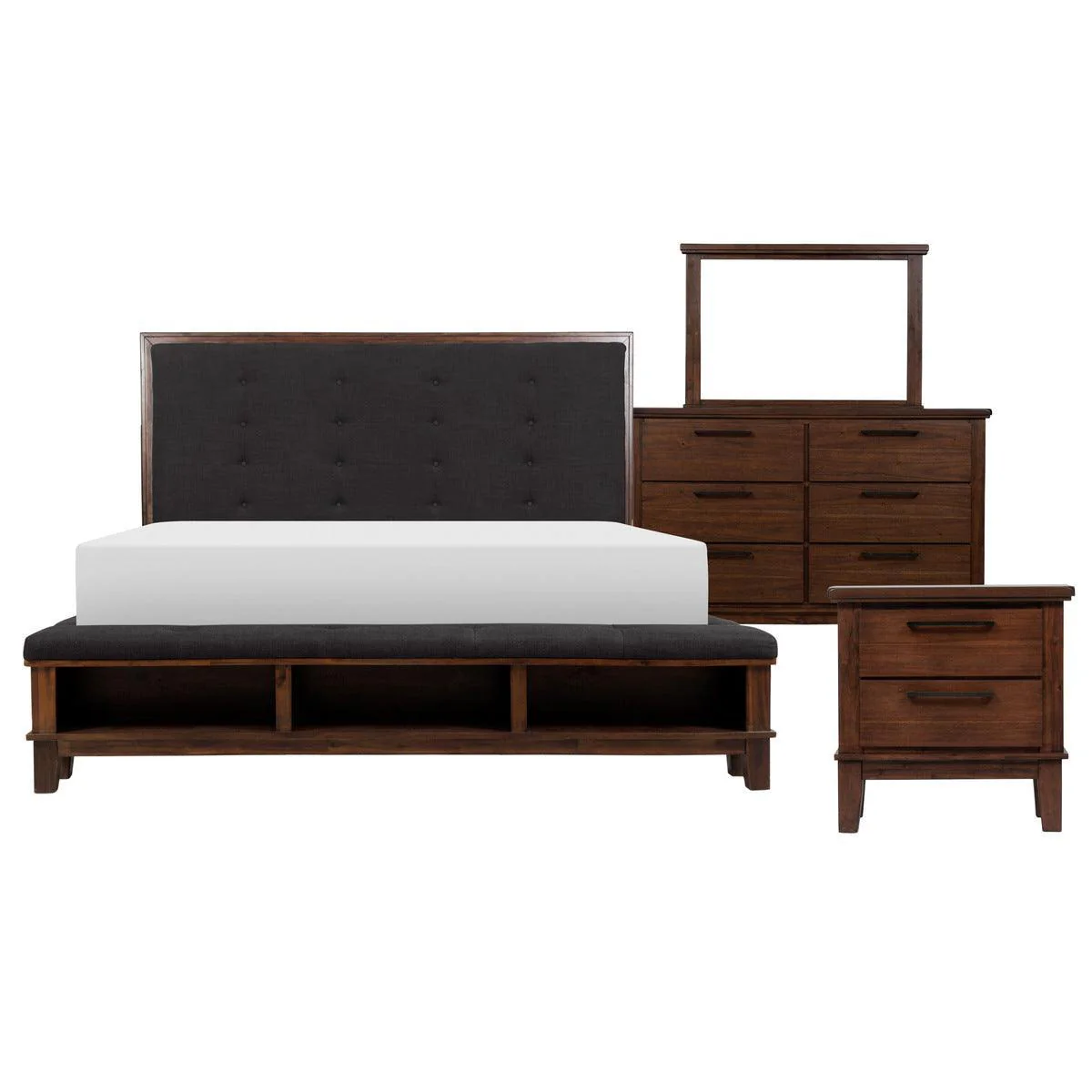 Boomi Brown Upholstered Tufted Panel Queen Bedroom Set - Image 1